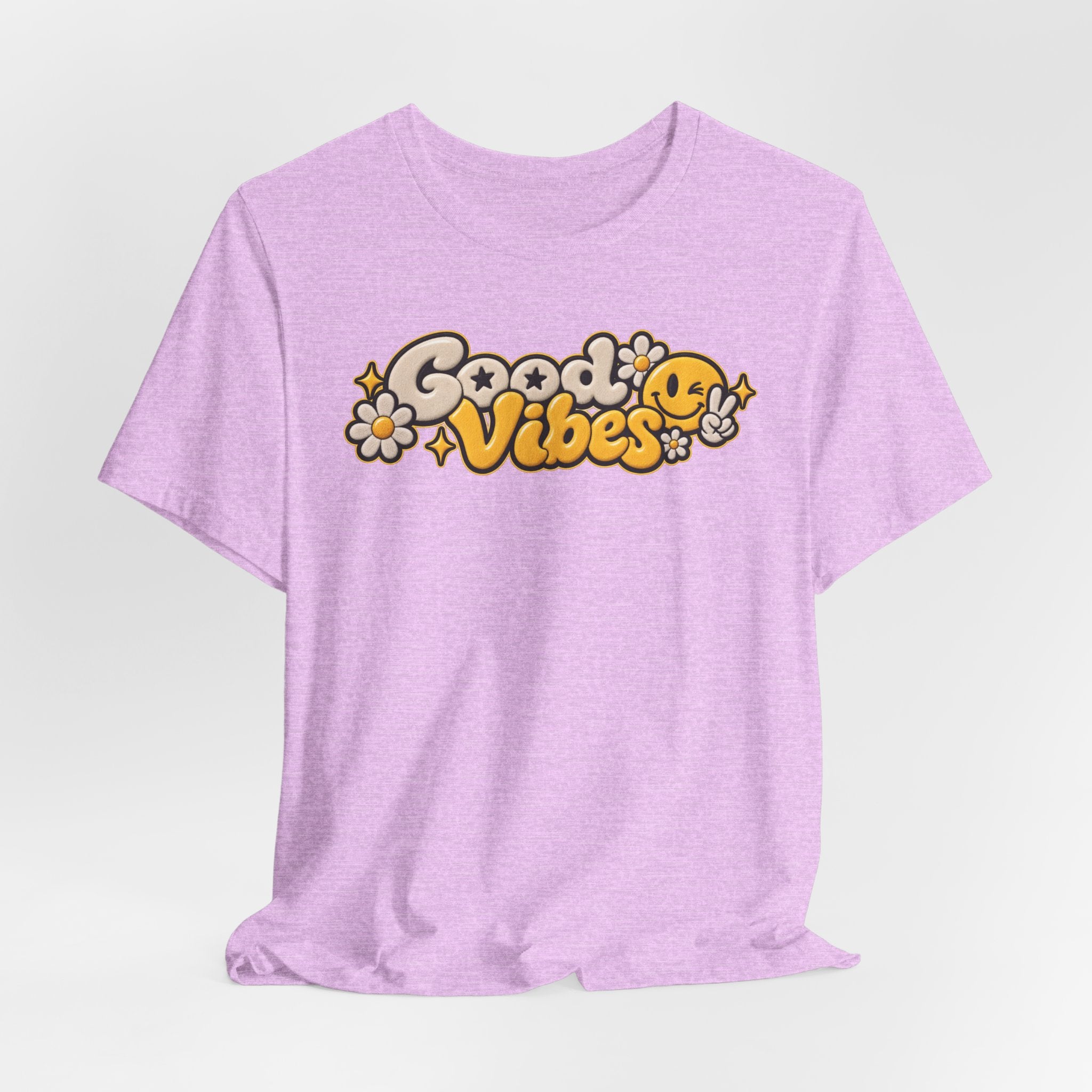 Good Vibes Retro Tee — Smiley Flower Graphic T-Shirt