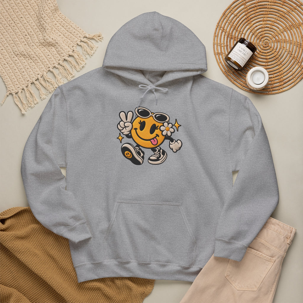 Smiley Peace Vibes Hoodie – Retro Dancing Smiley with Sunglasses