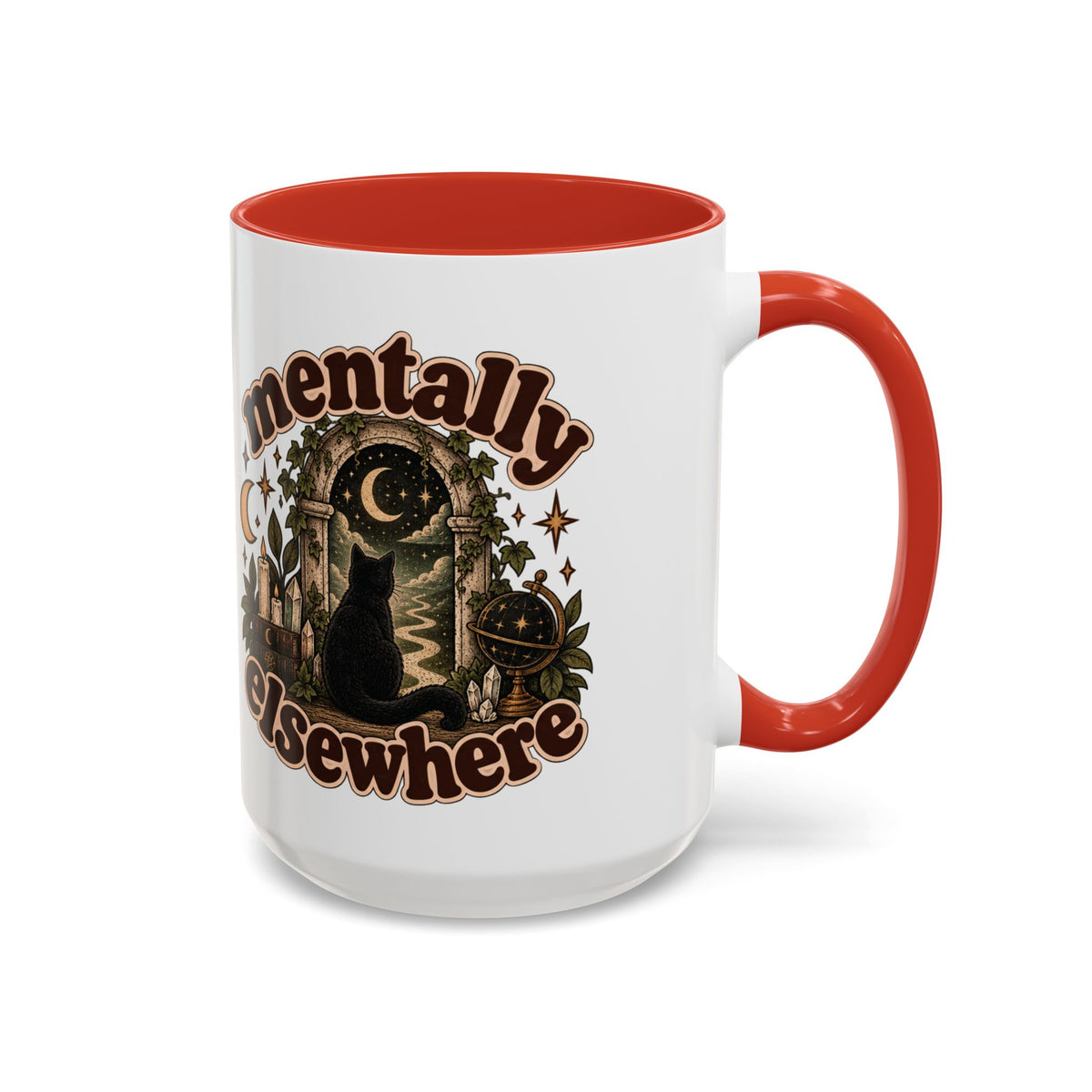 Mentally Elsewhere Mug — Black Cat Celestial Ceramic Coffee Mug