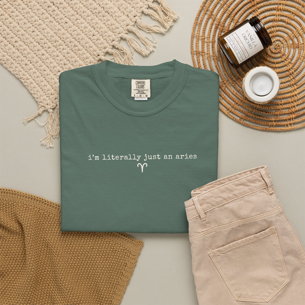 I'm Literally Just an Aries Garment-Dyed T-Shirt — Vintage Cream Comfort Tee