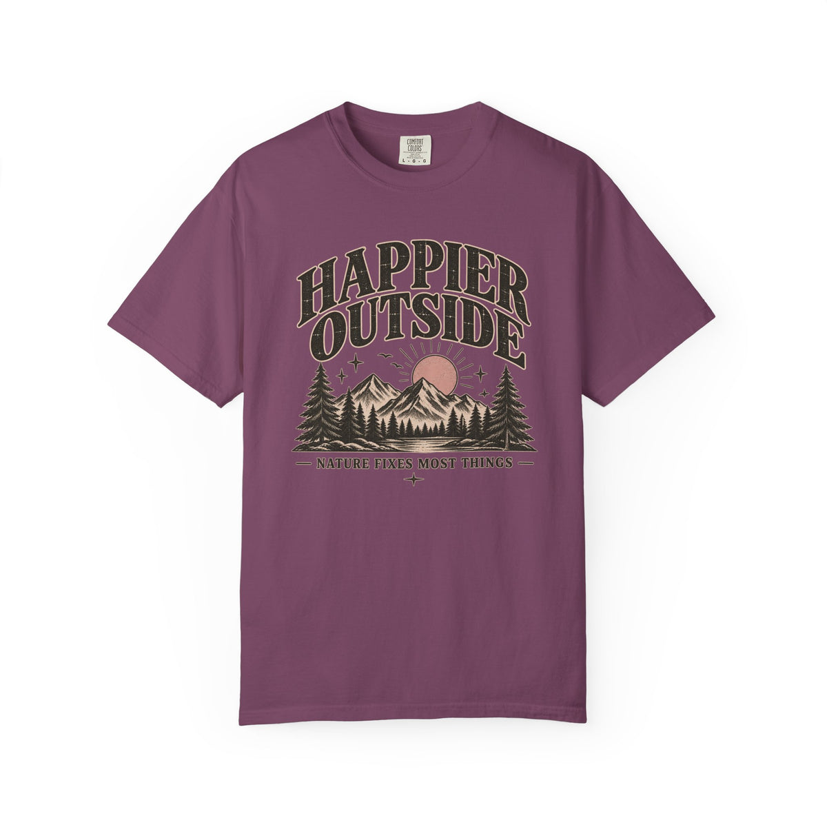 Happier Outside Tee — Nature Lover Graphic Garment-Dyed T-Shirt