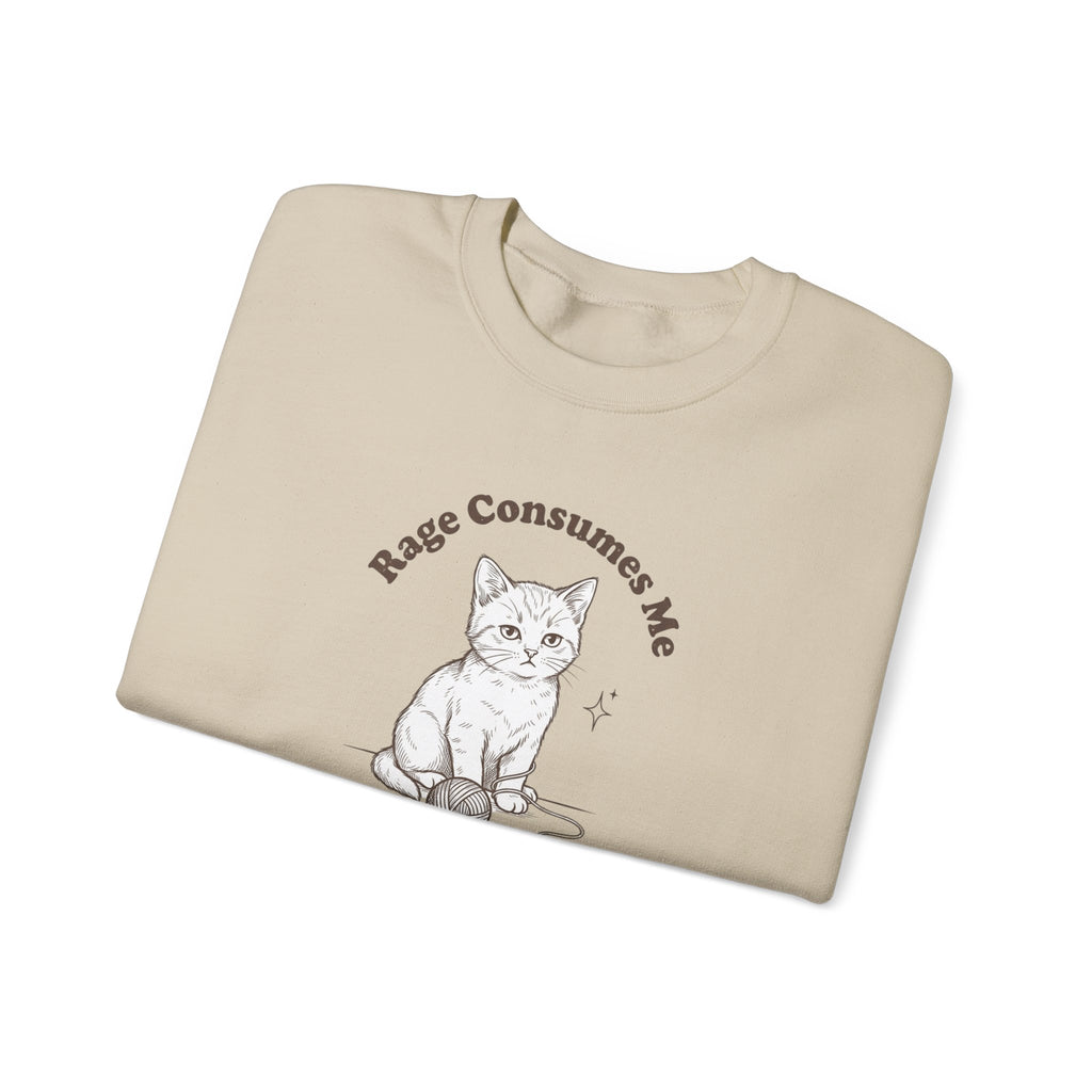 Rage Consumes Me kitten sweatshirt | vintage minimalist cat, ironic emotion