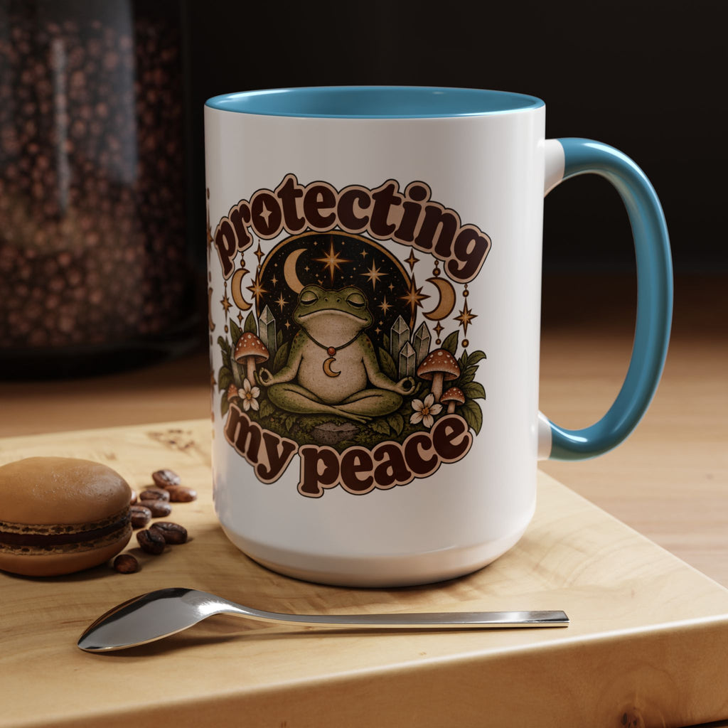 Protecting My Peace Mug — Frog & Mushroom Ceramic Coffee Mug
