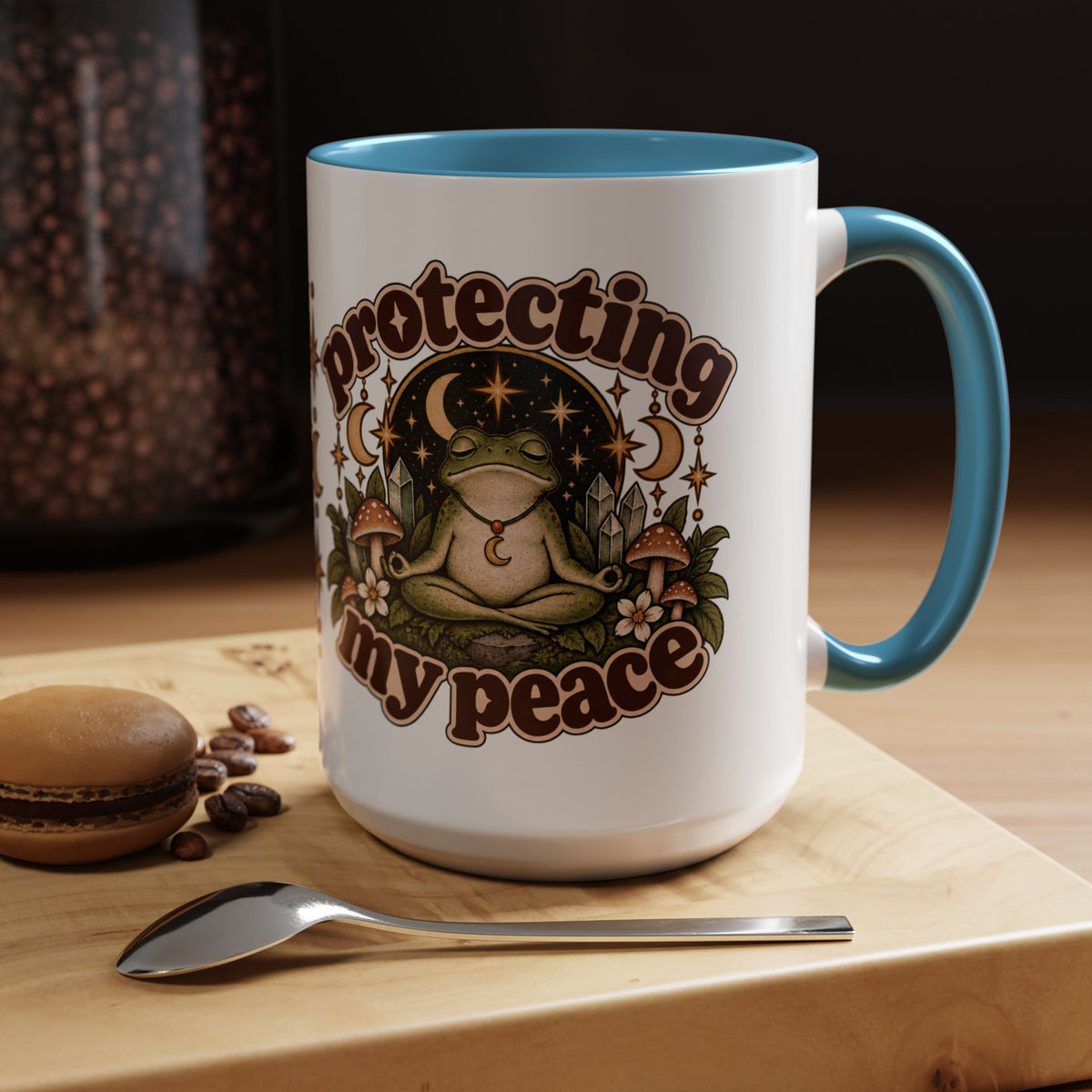 Protecting My Peace Mug — Frog & Mushroom Ceramic Coffee Mug