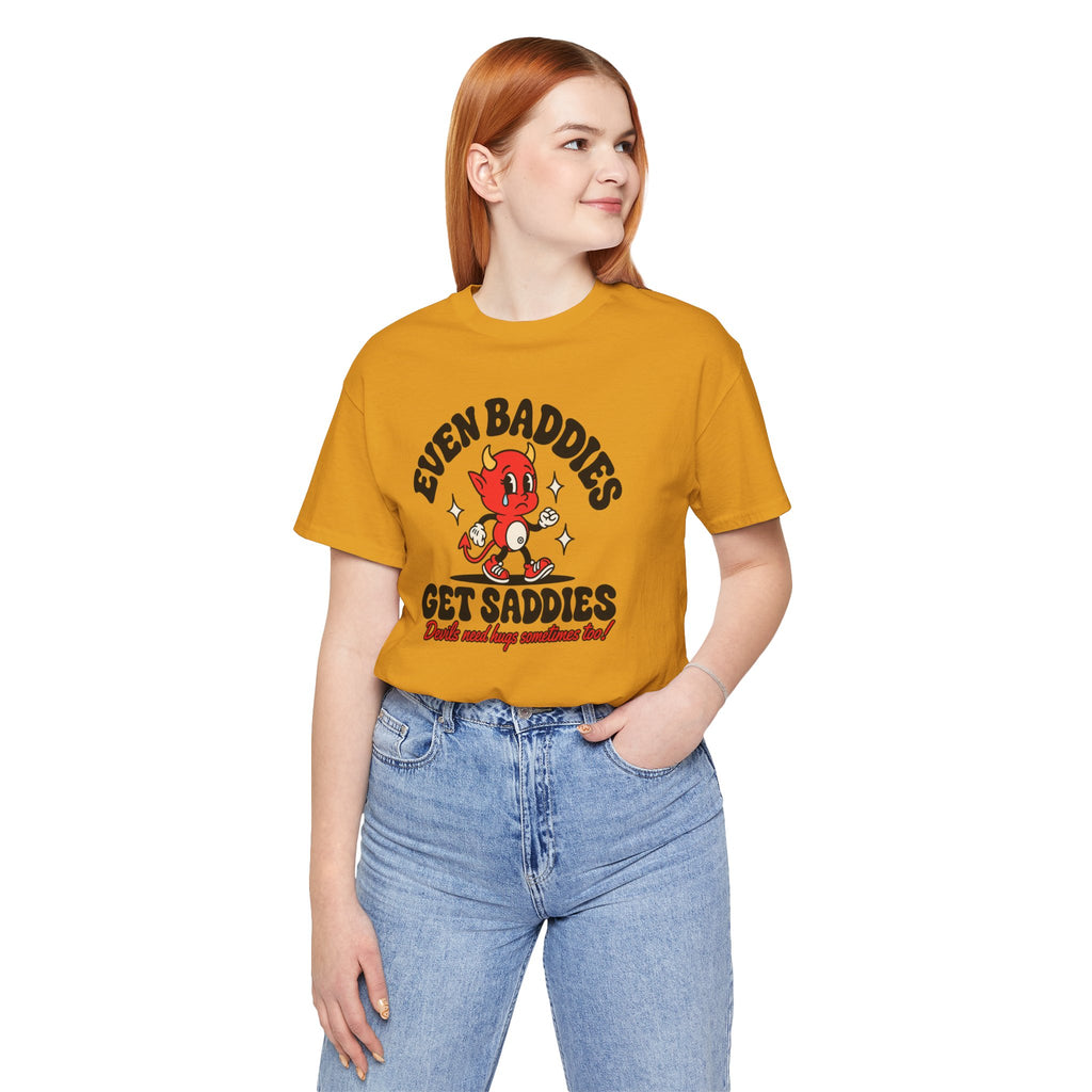Graphic Tee — "Even Baddies Get Saddles" Cute Devil Skate T-Shirt