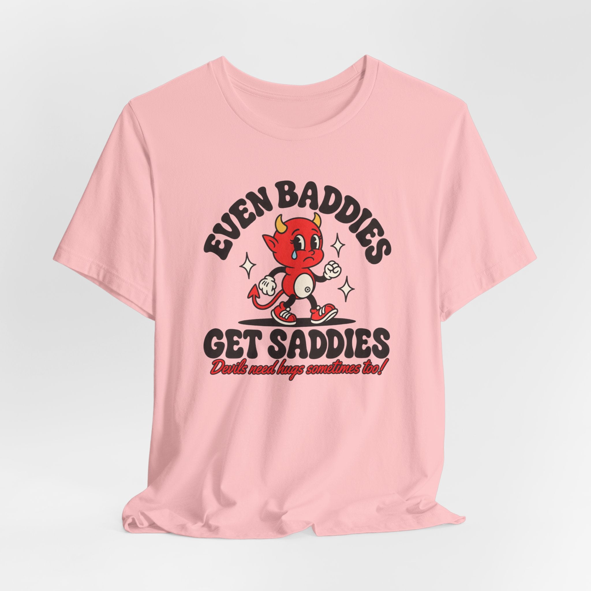 Graphic Tee — "Even Baddies Get Saddles" Cute Devil Skate T-Shirt