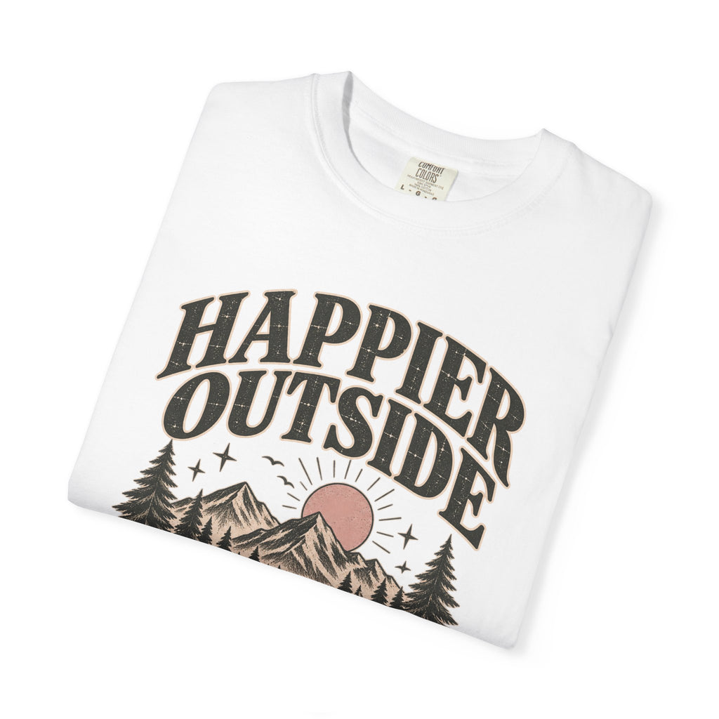 Happier Outside Tee — Nature Lover Graphic Garment-Dyed T-Shirt