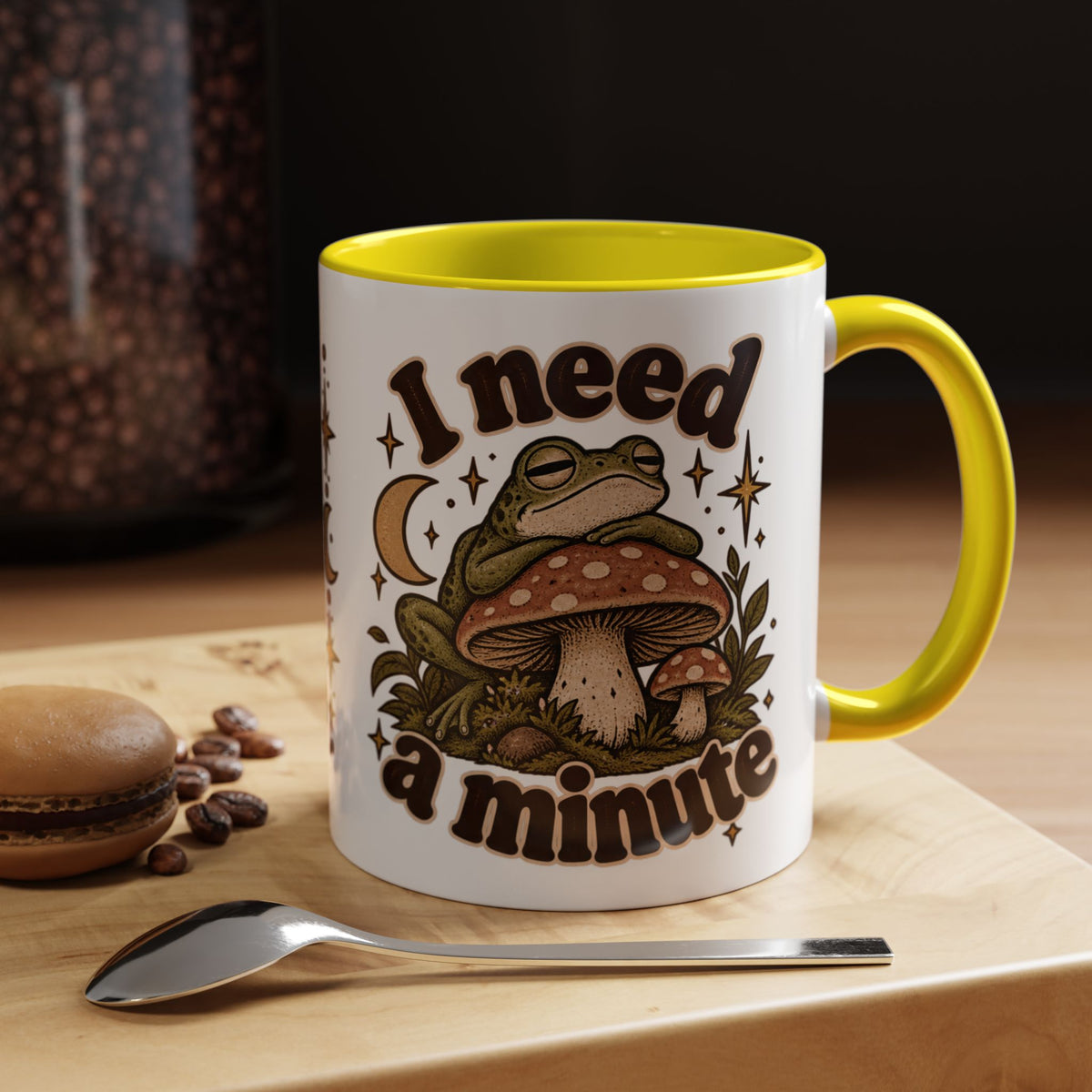 I Need a Minute Mug — Cozy Frog & Mushroom Ceramic Coffee Mug