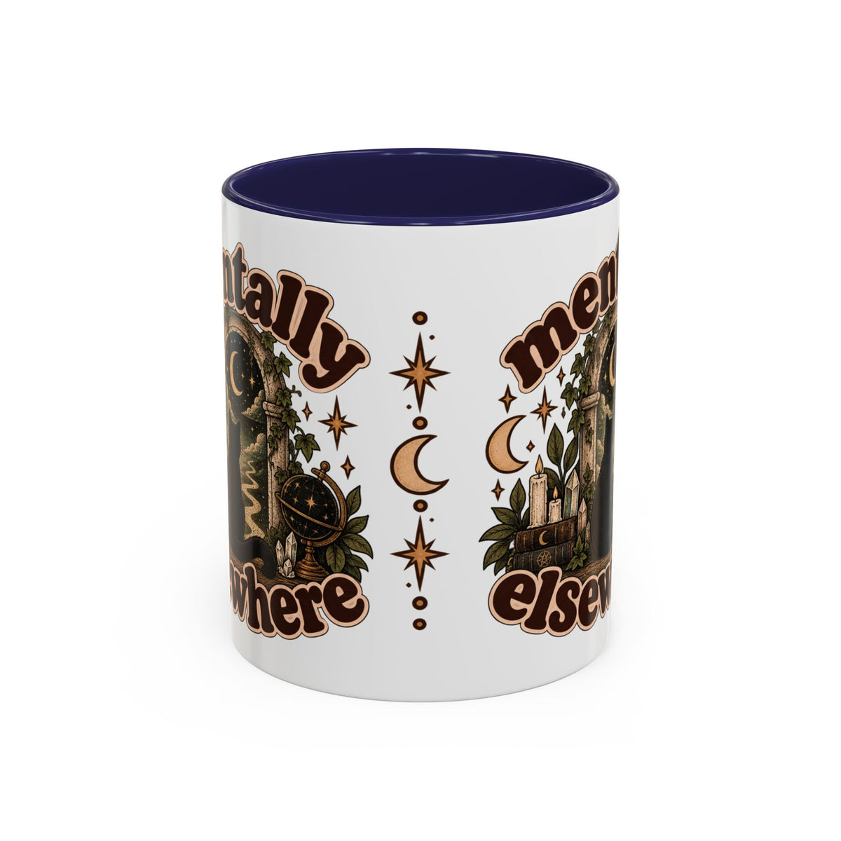 Mentally Elsewhere Mug — Black Cat Celestial Ceramic Coffee Mug