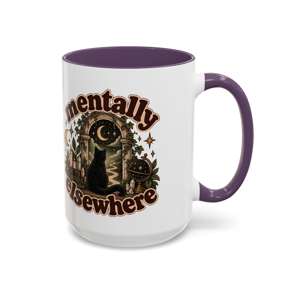 Mentally Elsewhere Mug — Black Cat Celestial Ceramic Coffee Mug