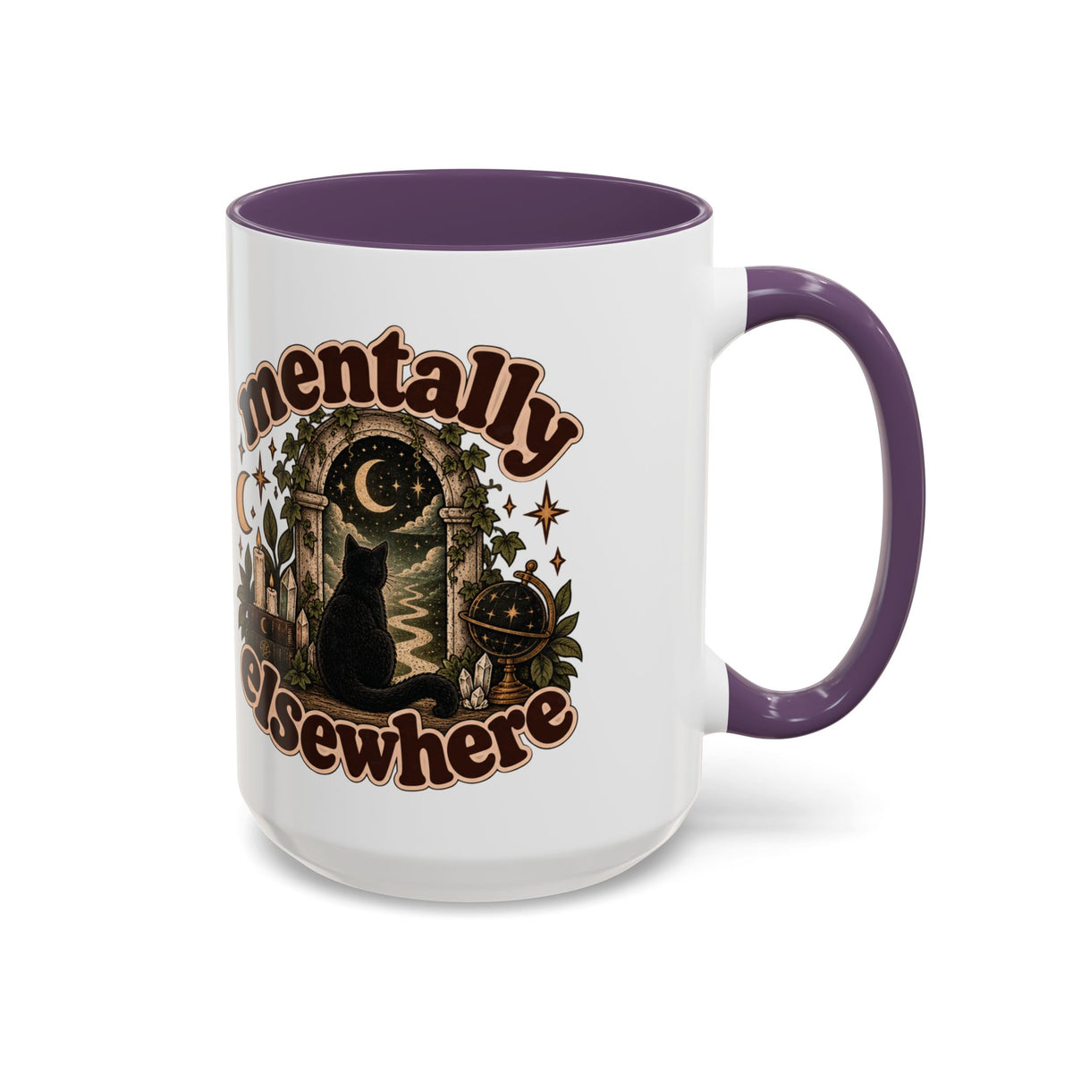 Mentally Elsewhere Mug — Black Cat Celestial Ceramic Coffee Mug