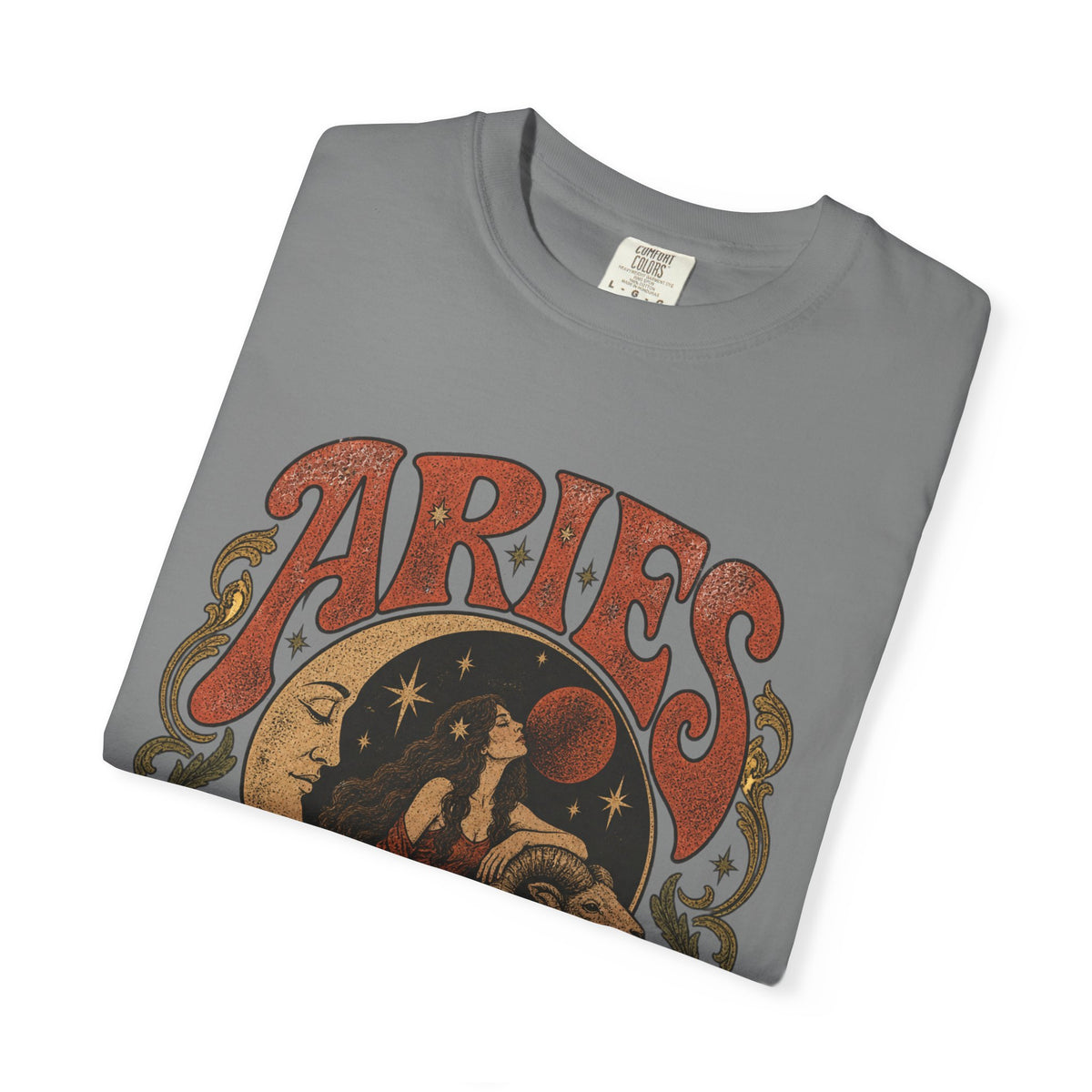 Aries Zodiac T‑Shirt — Vintage Moon & Ram Astrology Tee