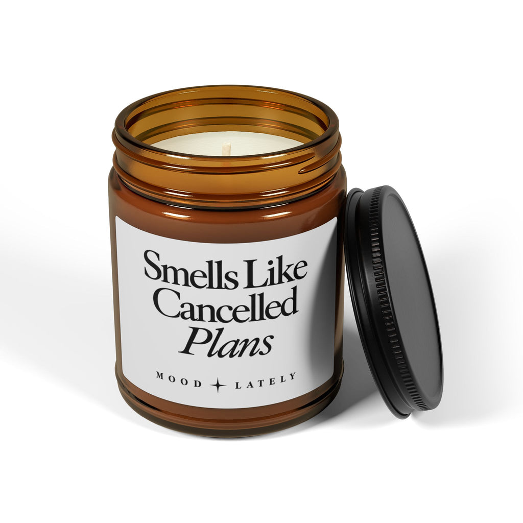 Smells Like Cancelled Plans — Funny Scented Soy Candle Amber Jar