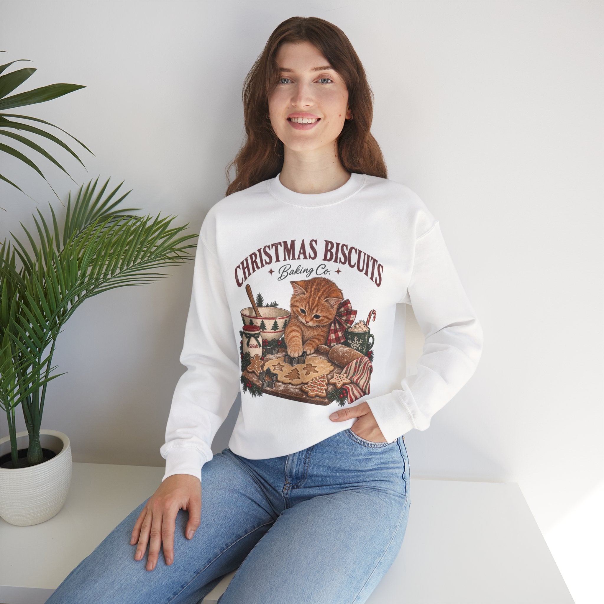Crewneck Sweatshirt — Christmas Biscuits Baking Co. Cat Holiday Sweatshirt