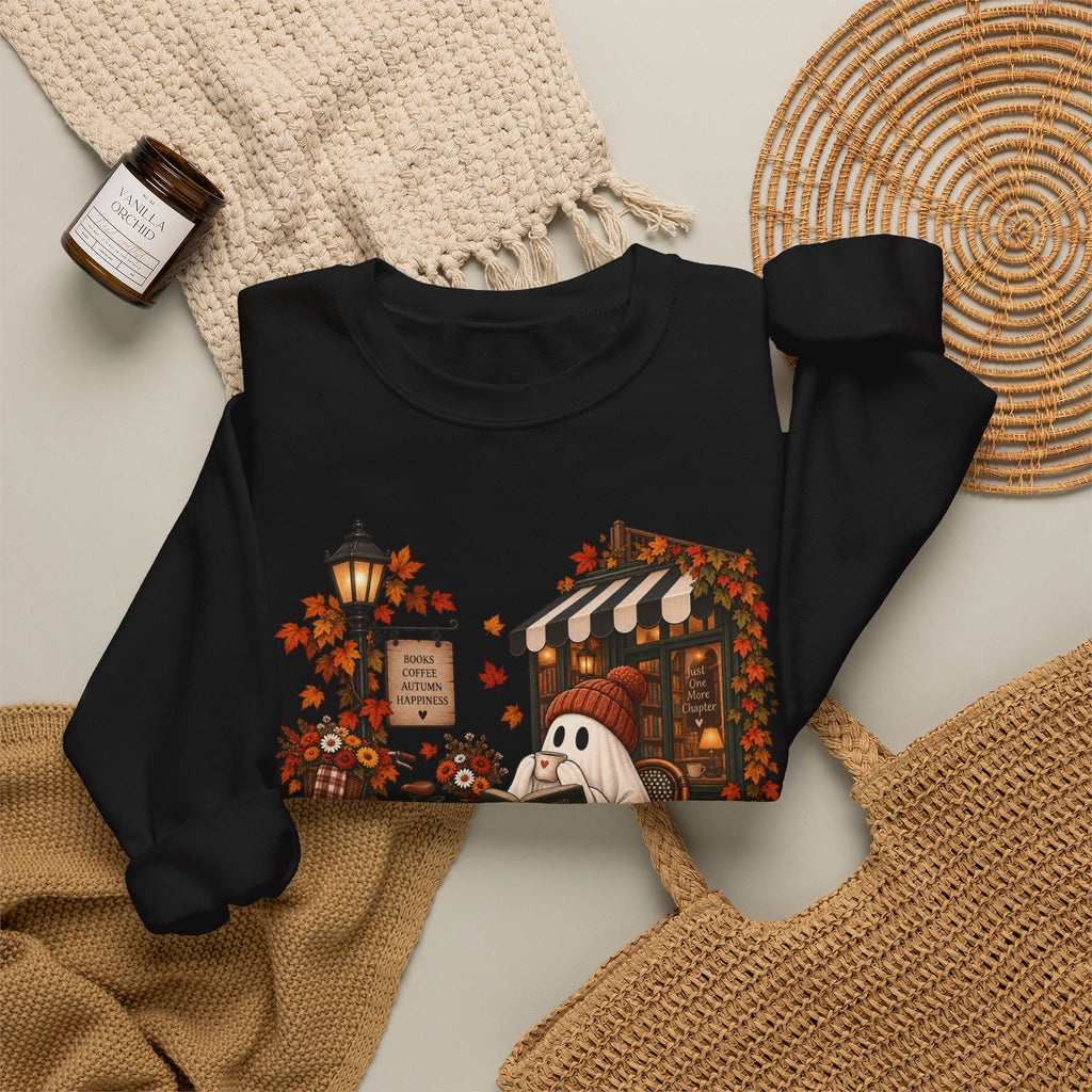 Autumn Ghost Café Sweatshirt — Cozy Fall Pumpkin Patch Crewneck