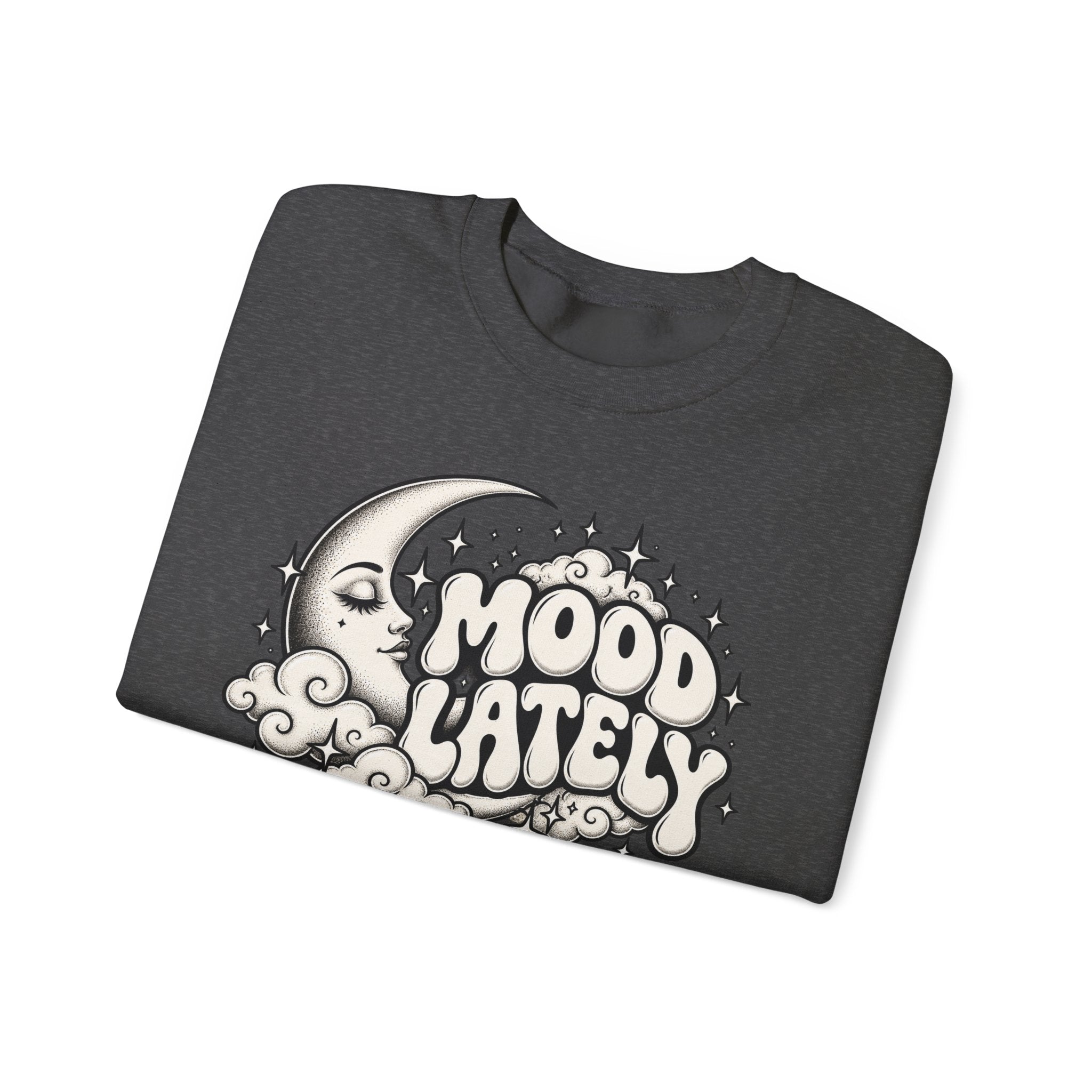 Mood Lately Crewneck Sweatshirt — Retro Moon & Cloud Graphic