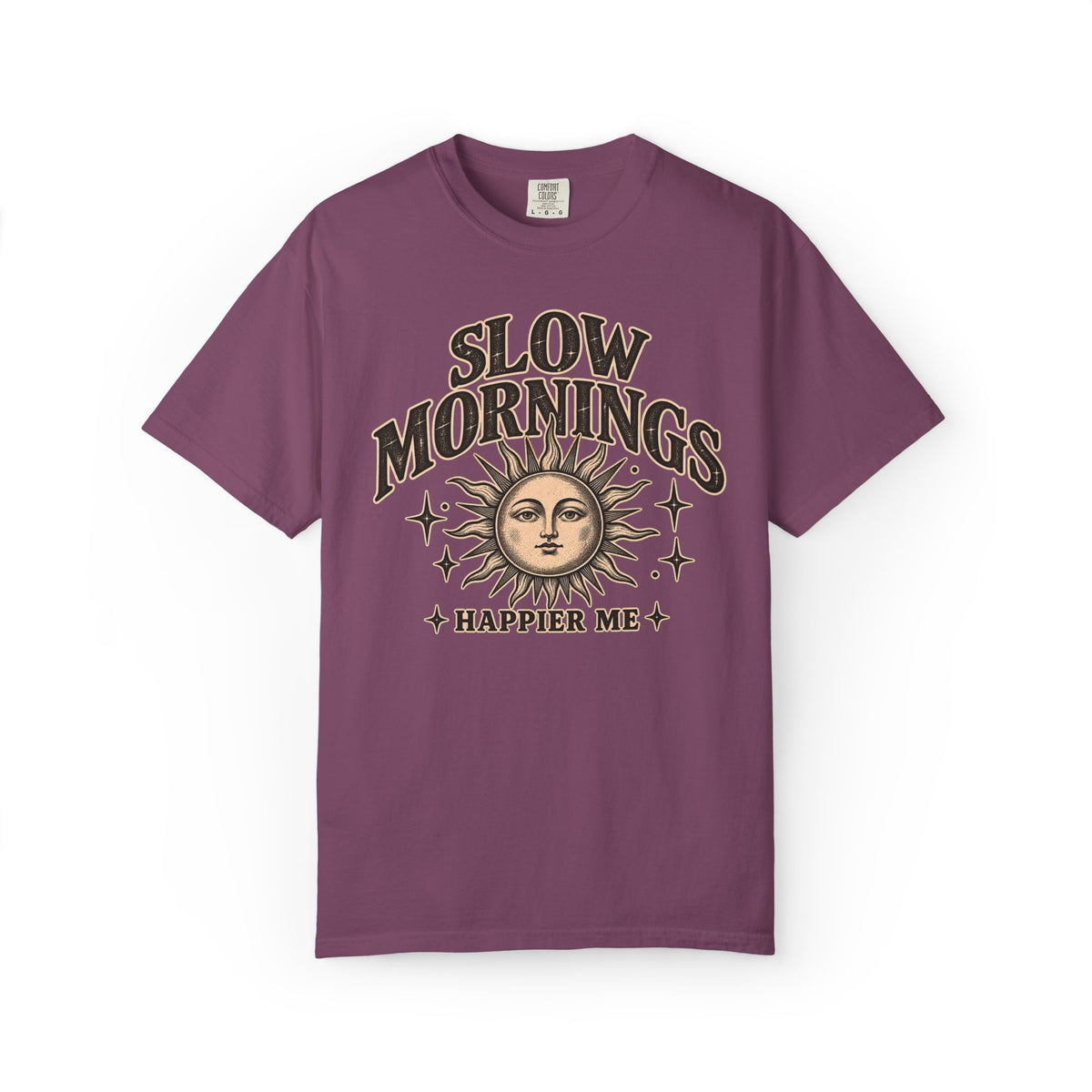 Slow Mornings Tee — Retro Sunrise Garment-Dyed Graphic T-Shirt