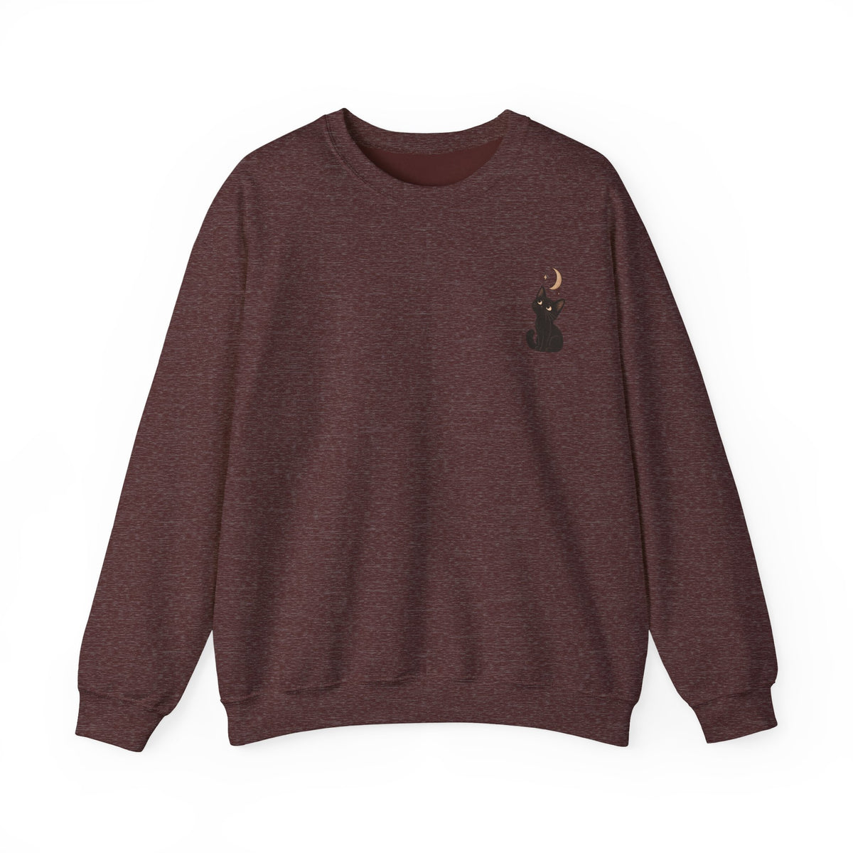 Moonlit Cat Crewneck — Black Cat & Crescent Moon Sweatshirt
