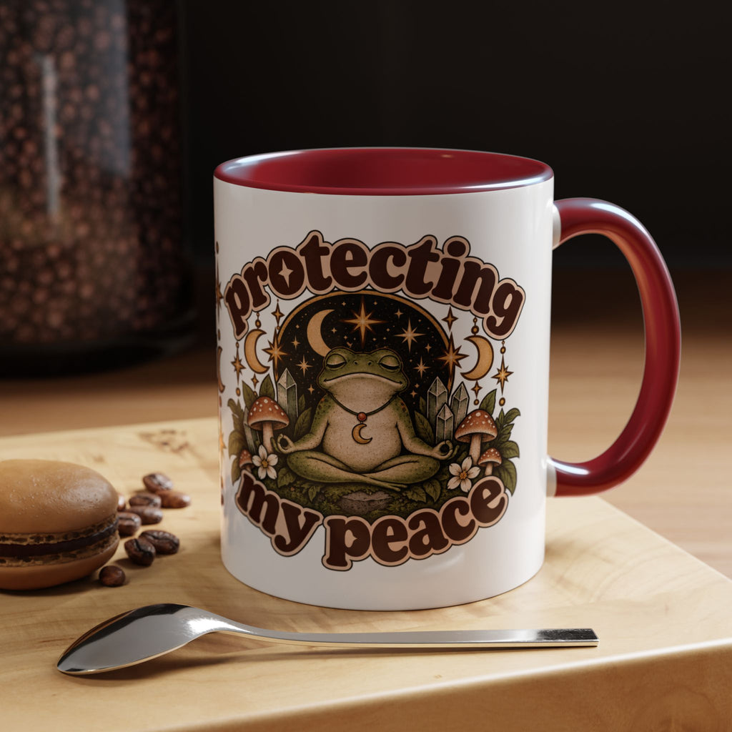 Protecting My Peace Mug — Frog & Mushroom Ceramic Coffee Mug