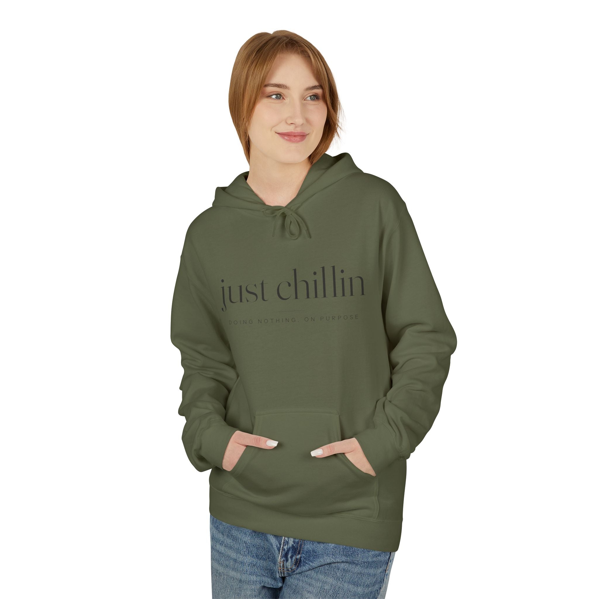 Just Chillin Hoodie — Minimal Relaxed Graphic Pullover