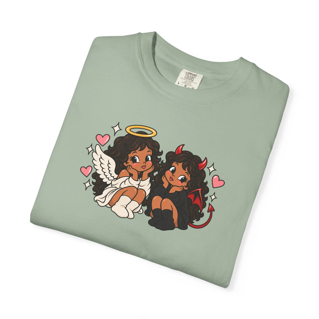 Angel and Devil Cute Graphic Tee — Kawaii Couple Illustration T-Shirt