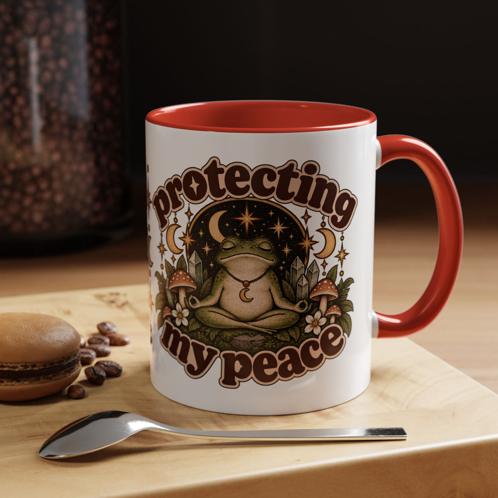 Protecting My Peace Mug — Frog & Mushroom Ceramic Coffee Mug