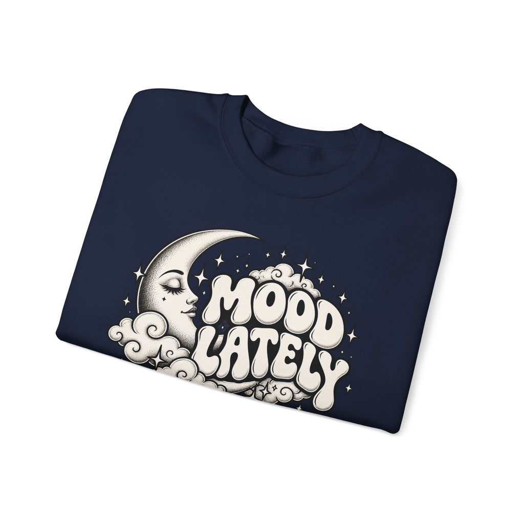 Mood Lately Crewneck Sweatshirt — Retro Moon & Cloud Graphic