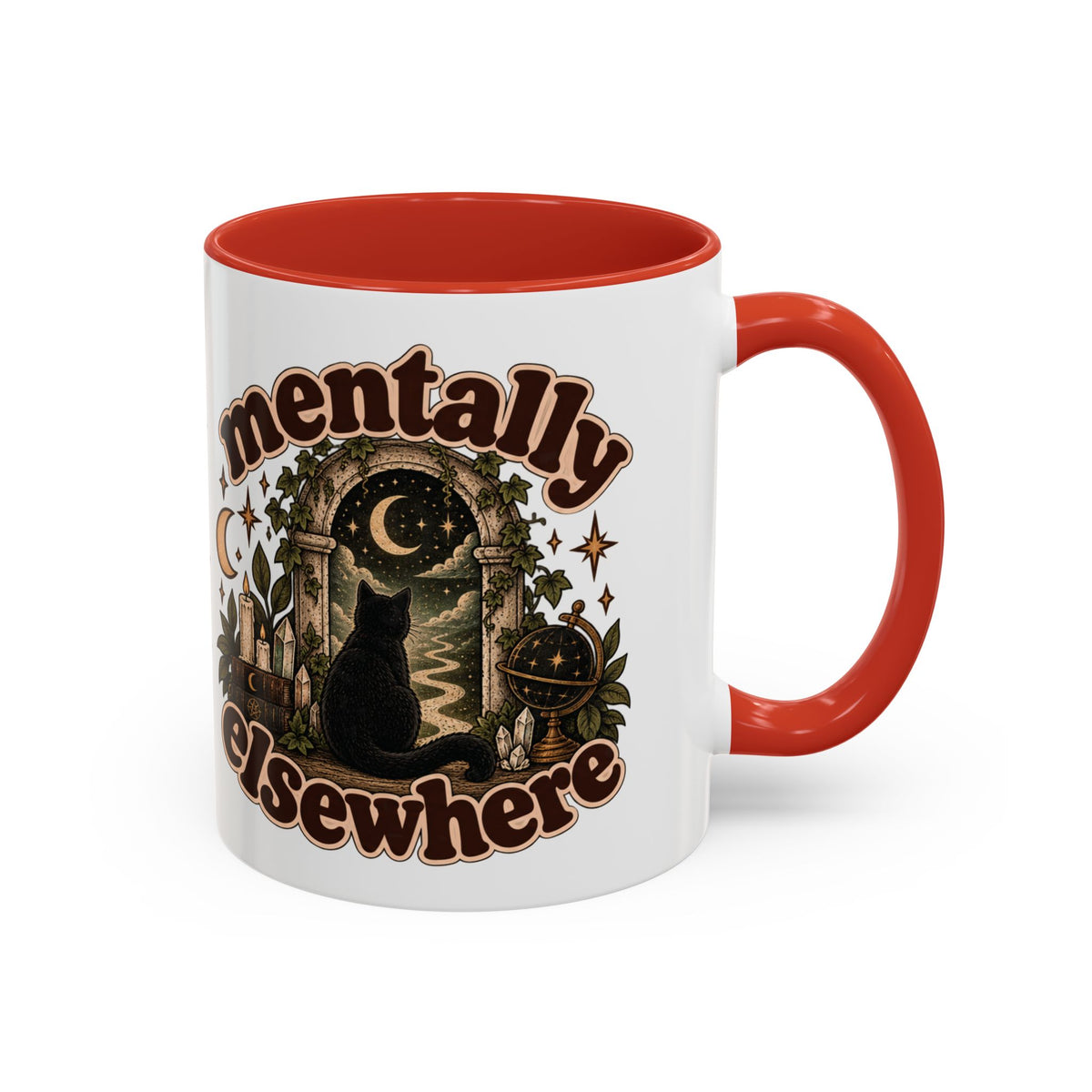 Mentally Elsewhere Mug — Black Cat Celestial Ceramic Coffee Mug