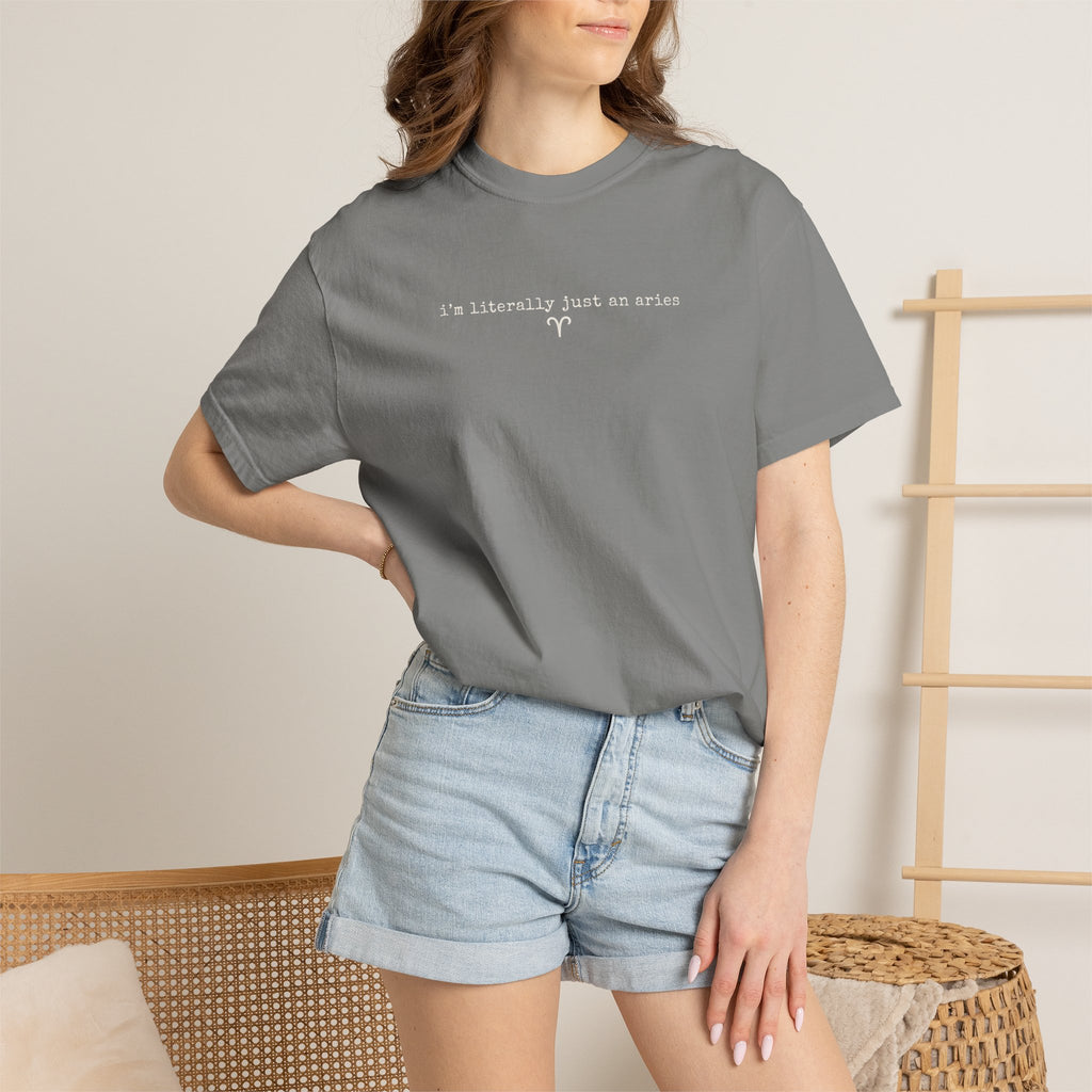 I'm Literally Just an Aries Garment-Dyed T-Shirt — Vintage Cream Comfort Tee