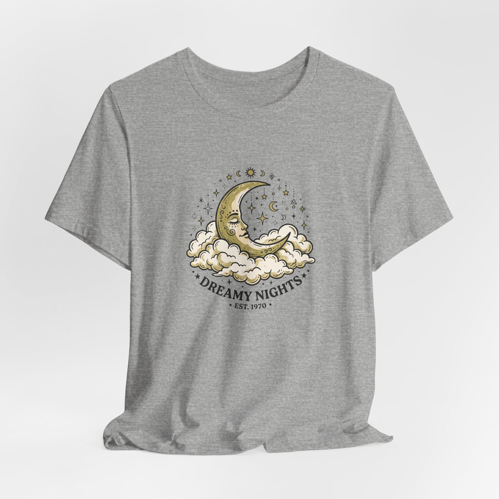 Dreamy Nights Moon Tee — Vintage Crescent Moon & Clouds Shirt