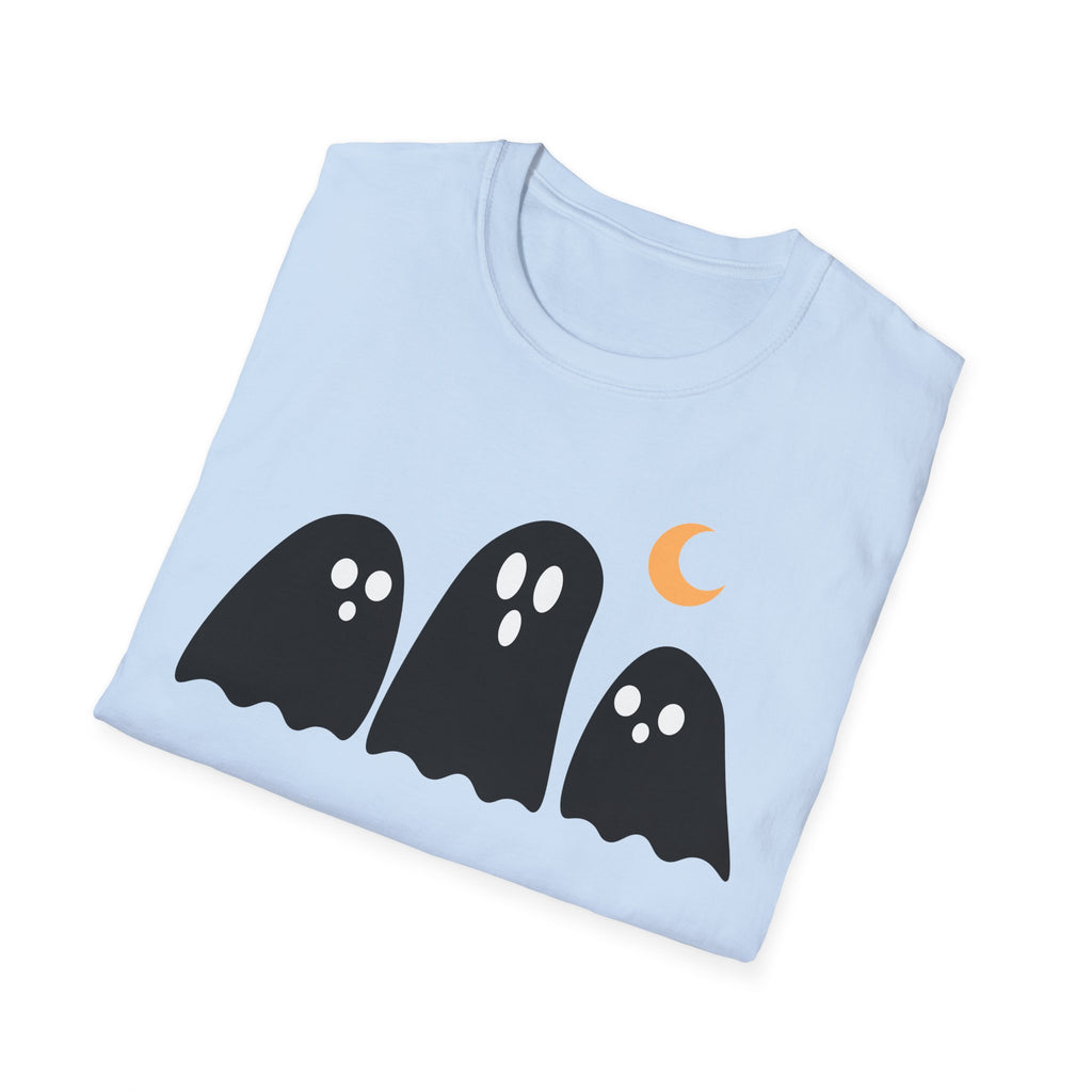 Ghost Trio T-Shirt — Cute Halloween Ghosts with Crescent Moon