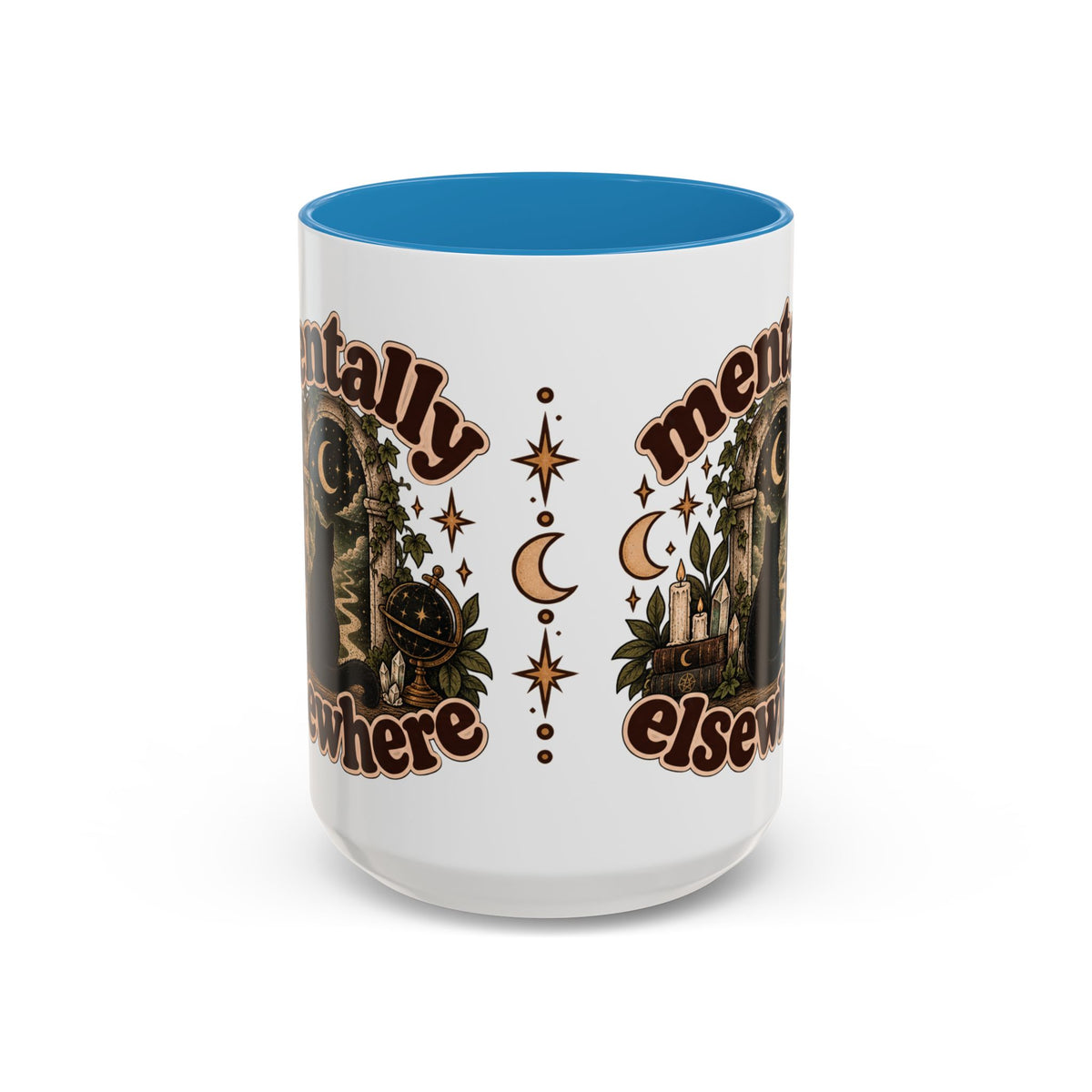 Mentally Elsewhere Mug — Black Cat Celestial Ceramic Coffee Mug
