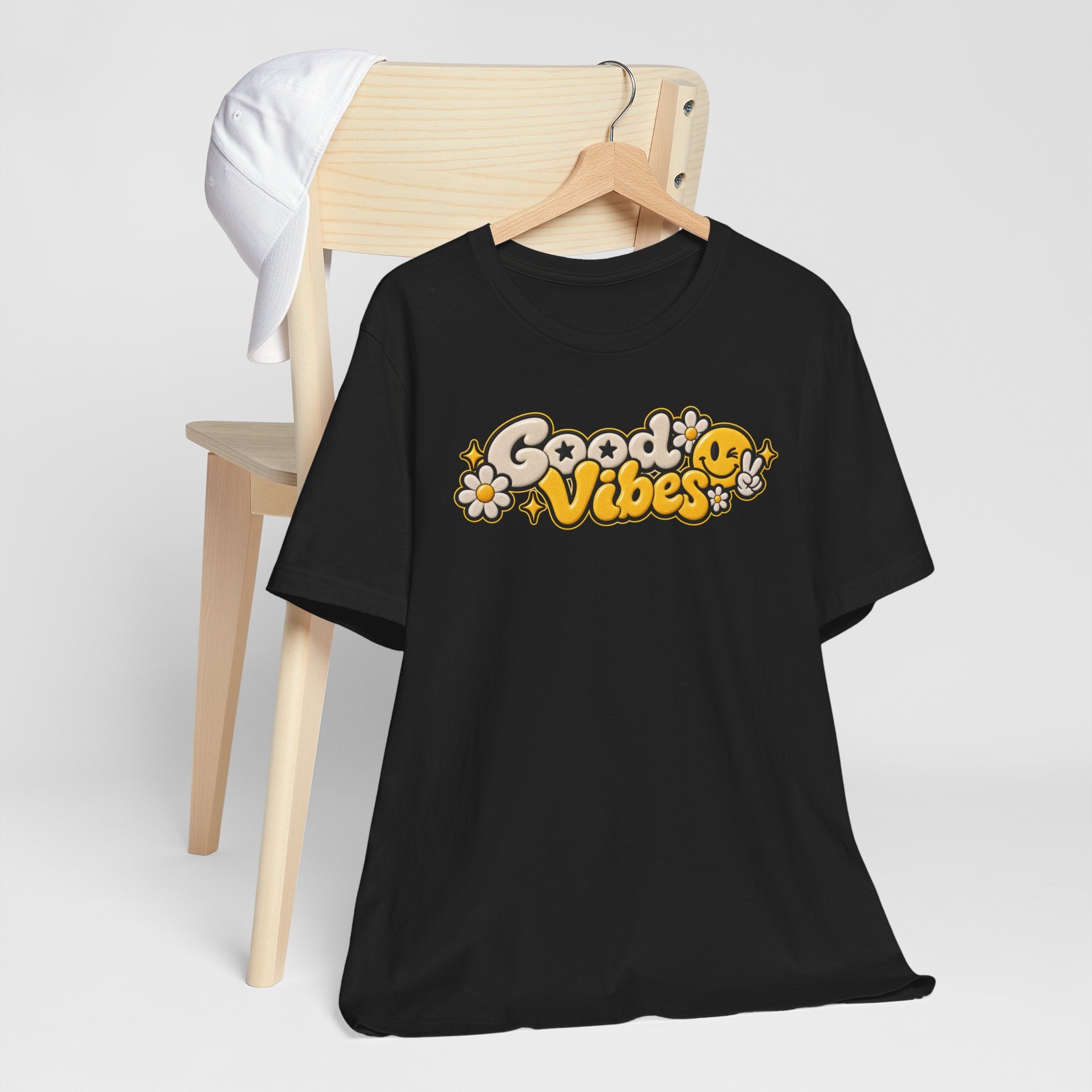 Good Vibes Retro Tee — Smiley Flower Graphic T-Shirt