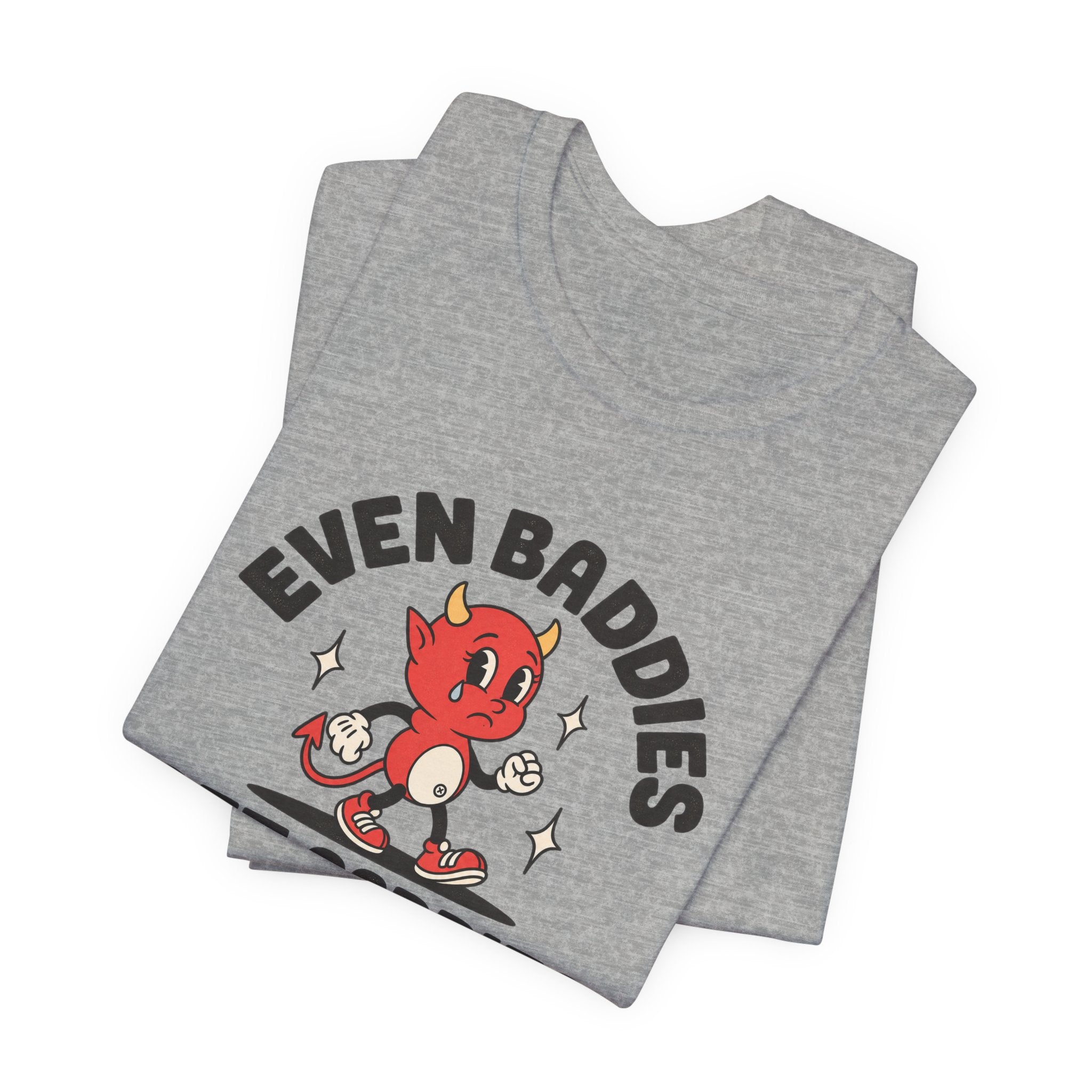 Even Baddies Get Saddies Tee — Retro Devil Character Sadness Graphic T-Shirt