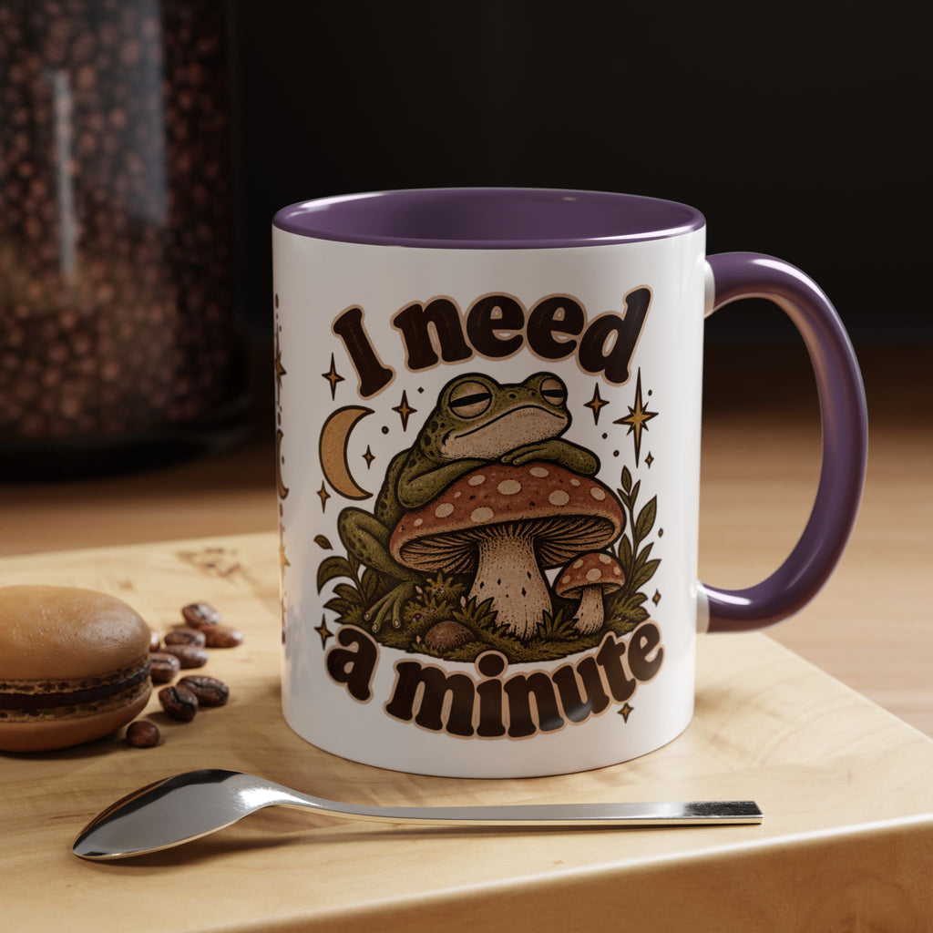 I Need a Minute Mug — Cozy Frog & Mushroom Ceramic Coffee Mug
