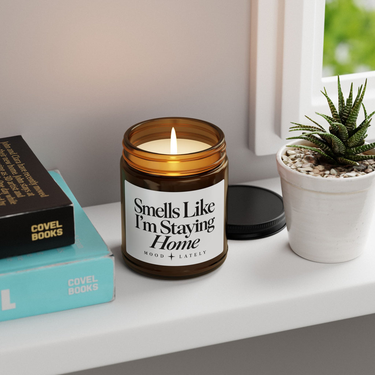 Smells Like I'm Staying Home — Funny Soy Candle Amber Jar