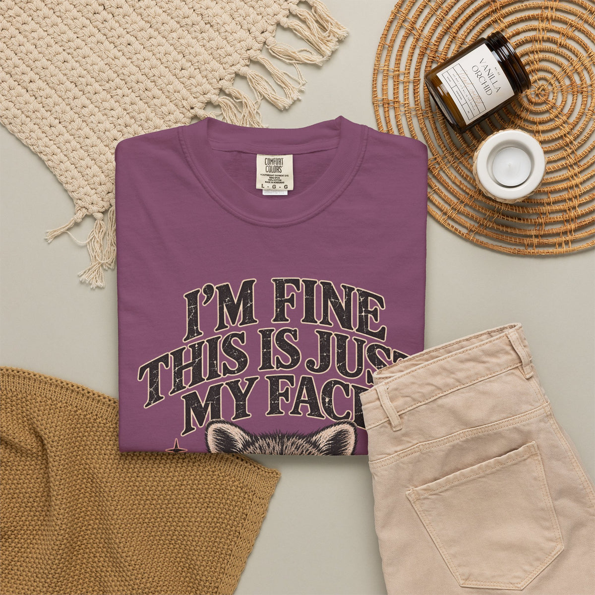 I'm Fine This Is Just My Face Tee — Funny Raccoon Graphic T-Shirt
