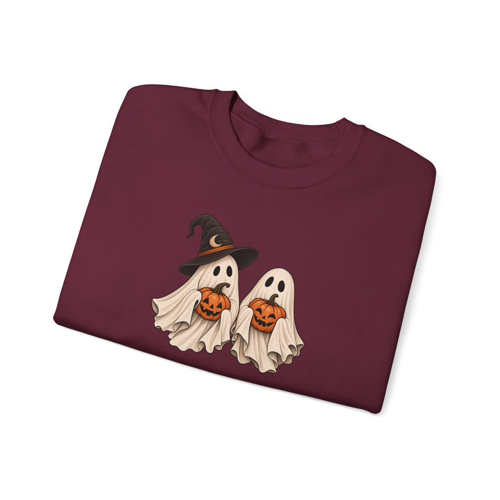 Halloween Ghosts Crewneck Sweatshirt — Cute Witch & Ghost Trick-or-Treat Design