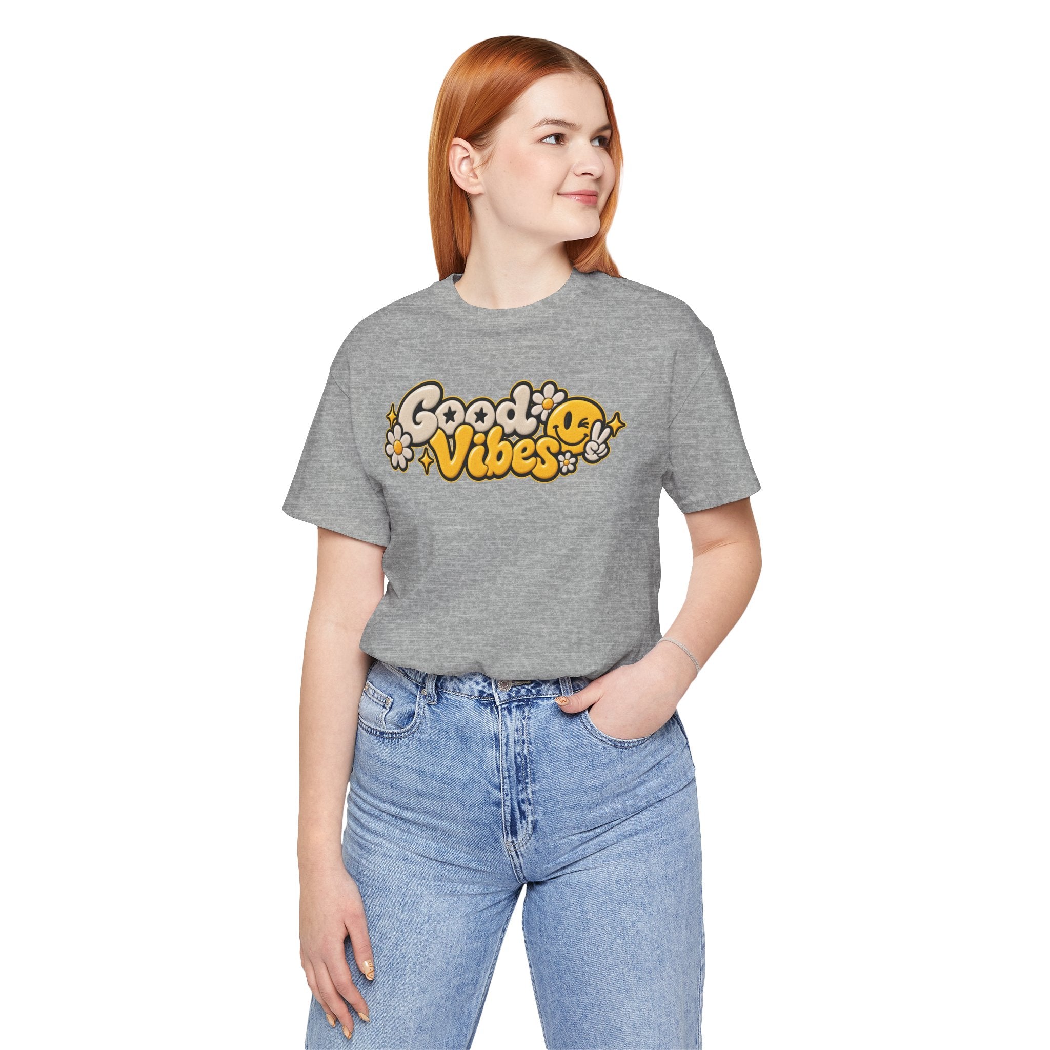 Good Vibes Retro Tee — Smiley Flower Graphic T-Shirt