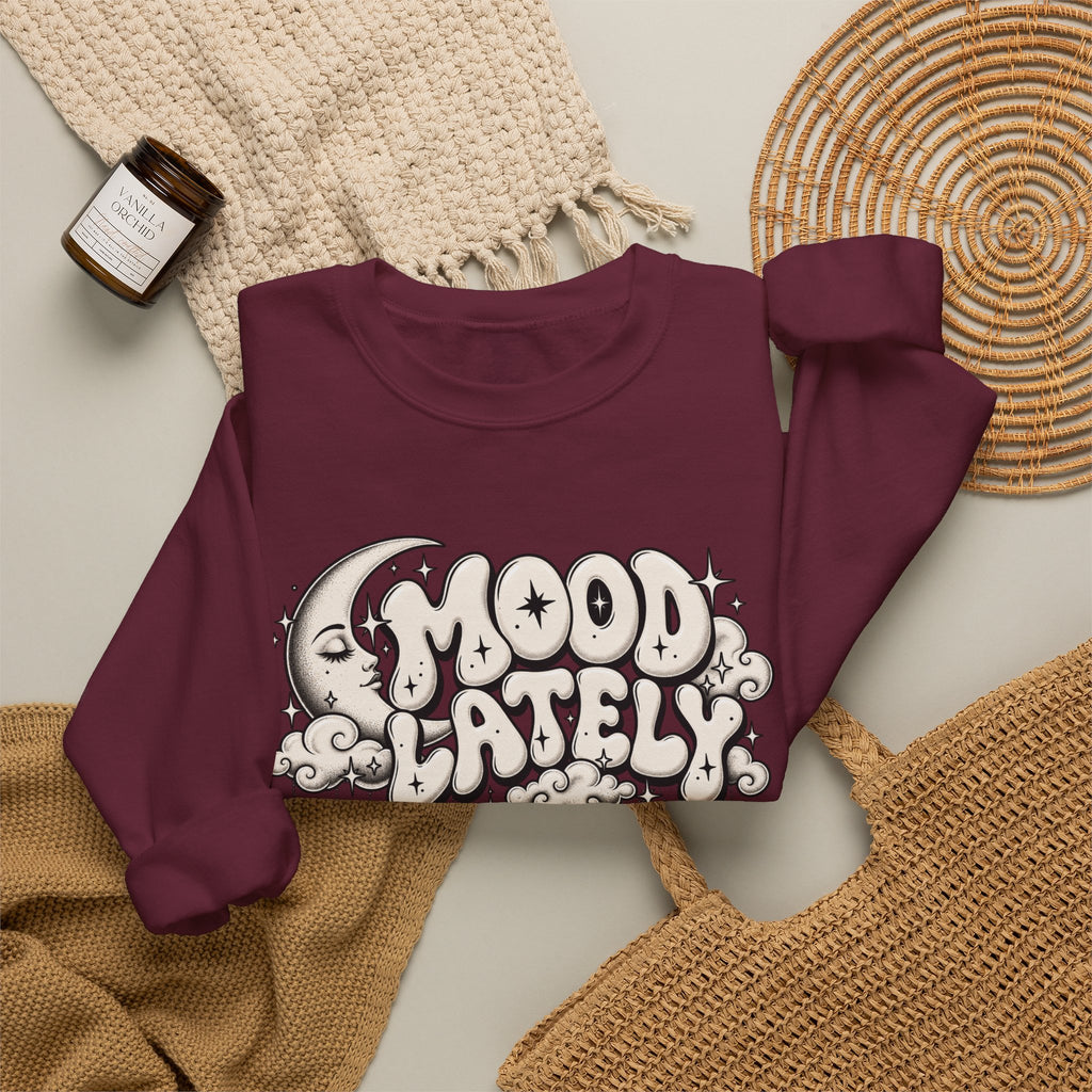 Crewneck Sweatshirt — 'Mood Lately' Retro Moon Graphic