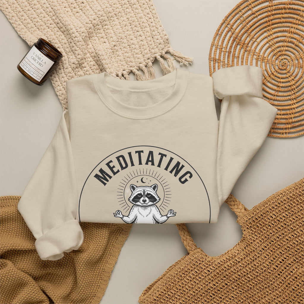 Meditating Raccoon Sweatshirt | Feral Raccoon Aesthetic, Celestial Wilderness