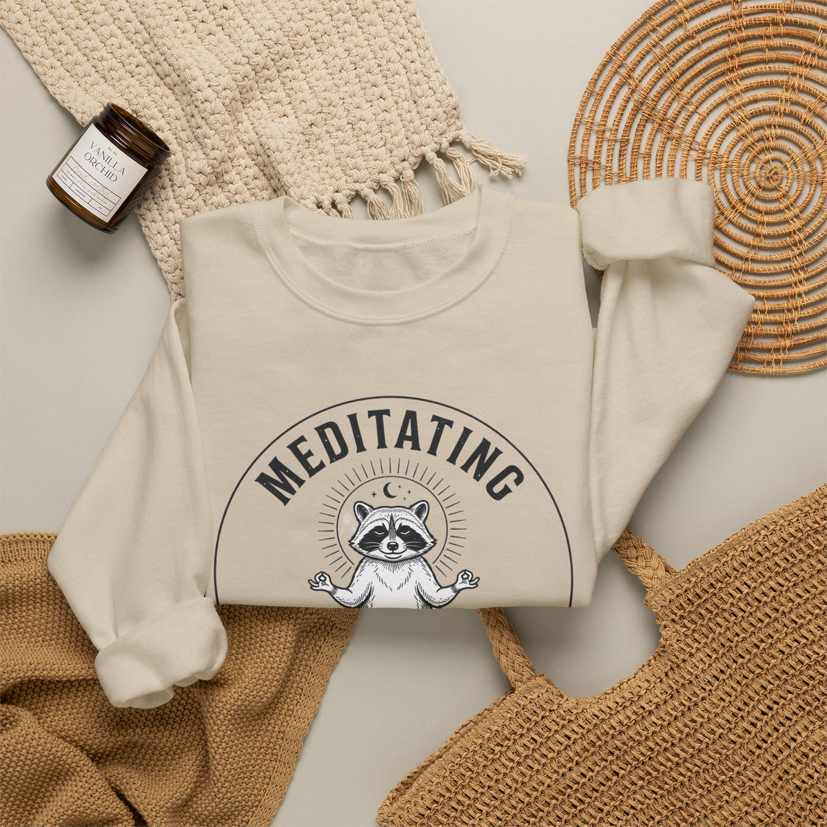 Meditating Raccoon Sweatshirt | Feral Raccoon Aesthetic, Celestial Wilderness