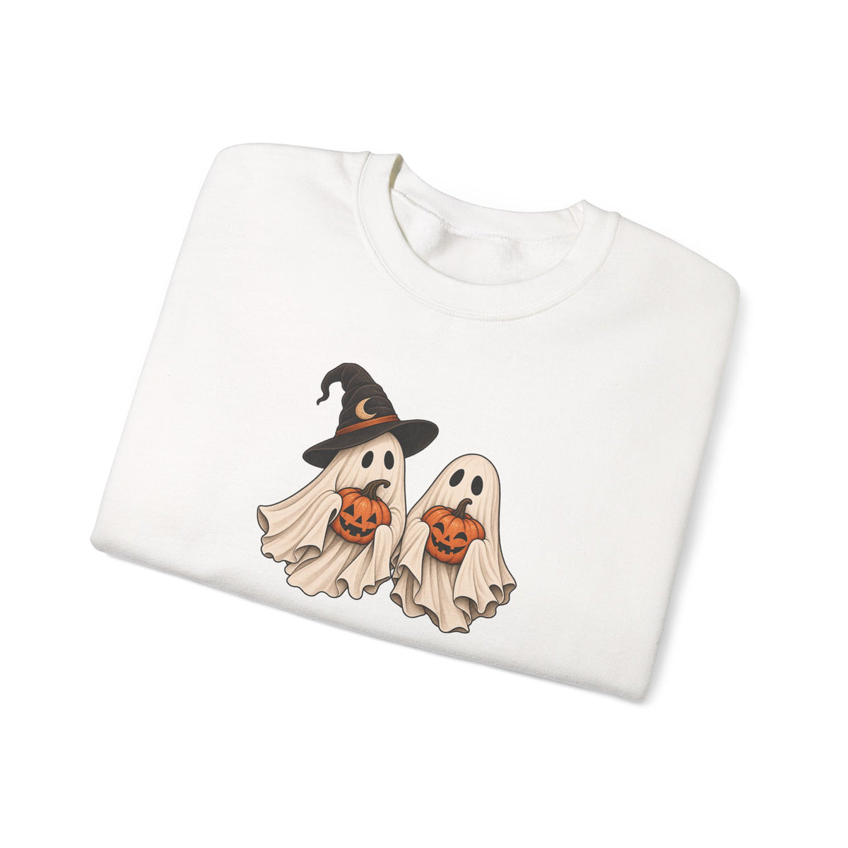 Halloween Ghosts Crewneck Sweatshirt — Cute Witch & Ghost Trick-or-Treat Design