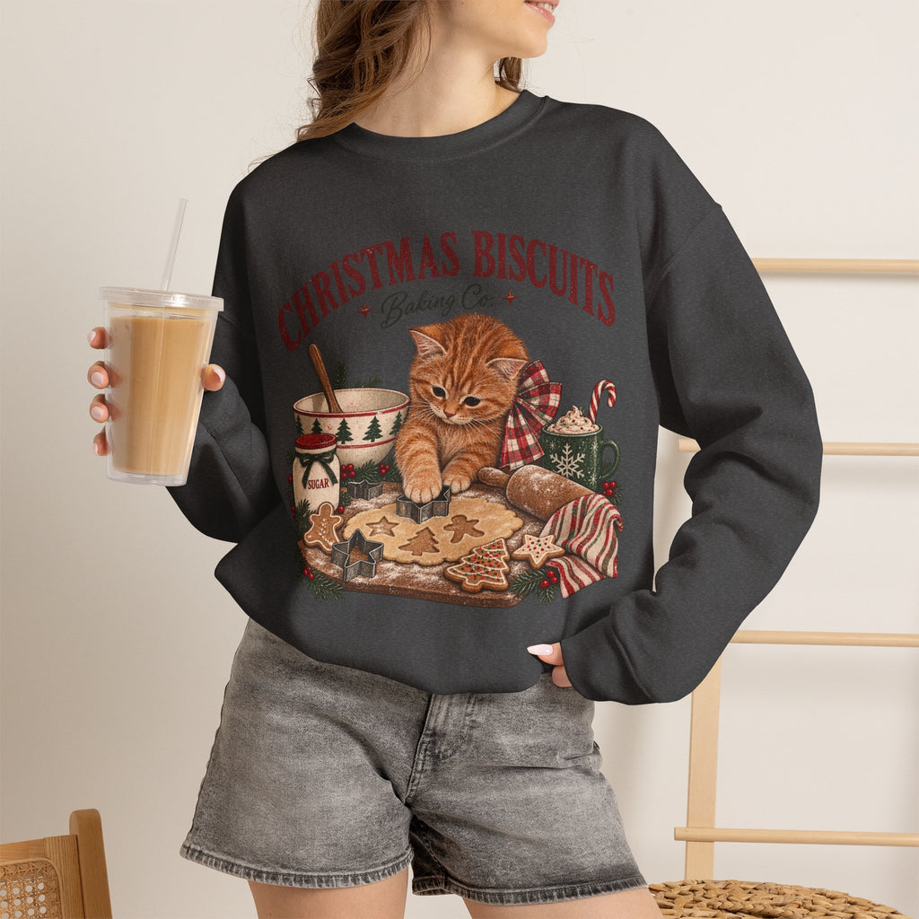 Crewneck Sweatshirt — Christmas Biscuits Baking Co. Cat Holiday Sweatshirt