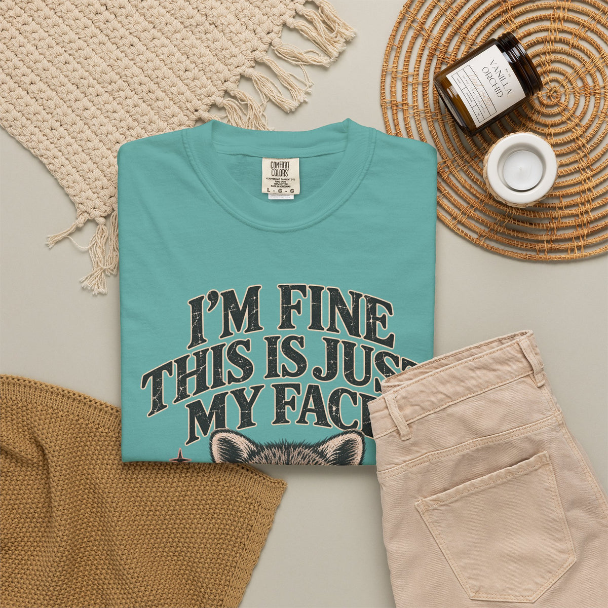I'm Fine This Is Just My Face Tee — Funny Raccoon Graphic T-Shirt
