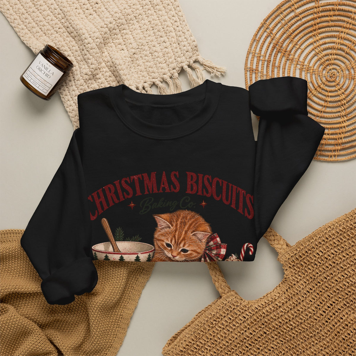 Crewneck Sweatshirt — Christmas Biscuits Baking Co. Cat Holiday Sweatshirt