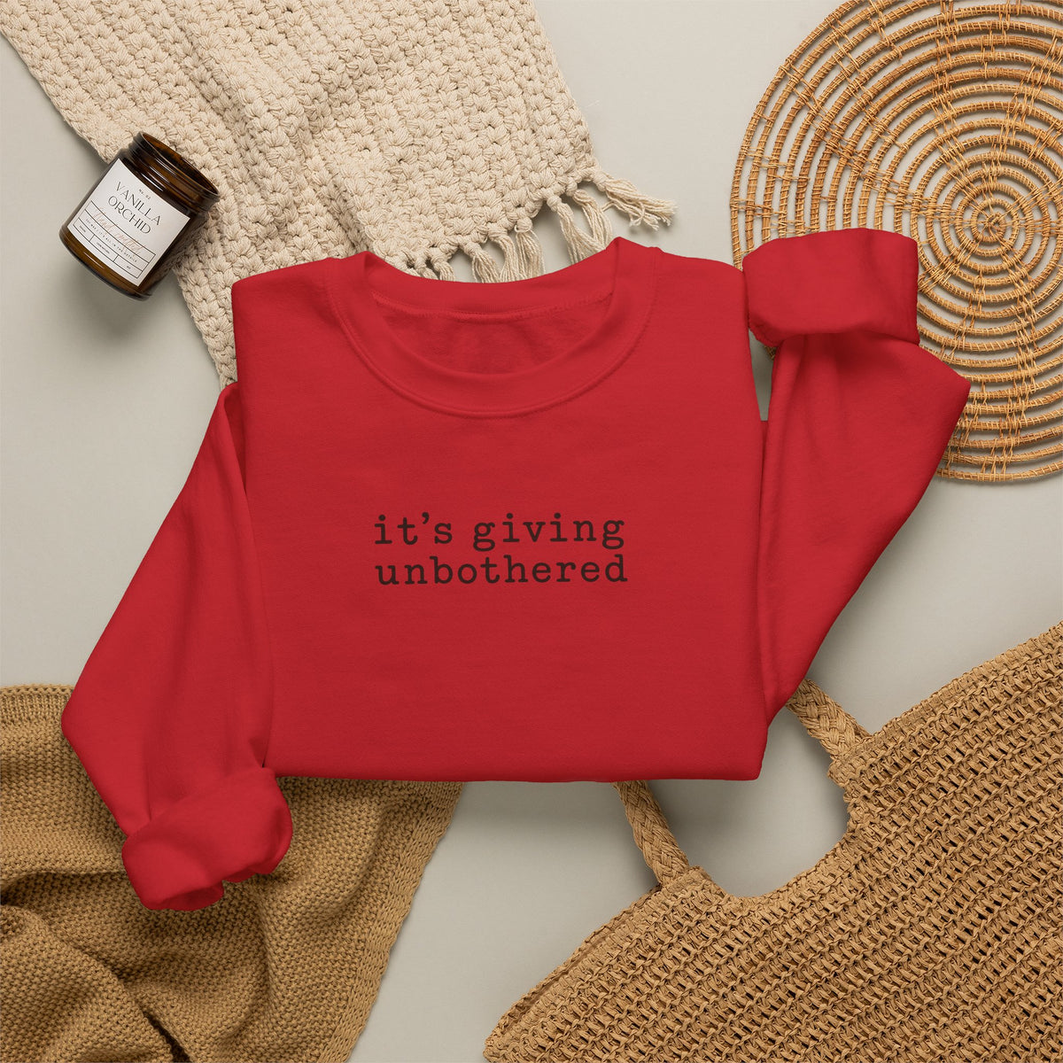 Crewneck Sweatshirt — "it's giving unbothered" Minimal Graphic Pullover