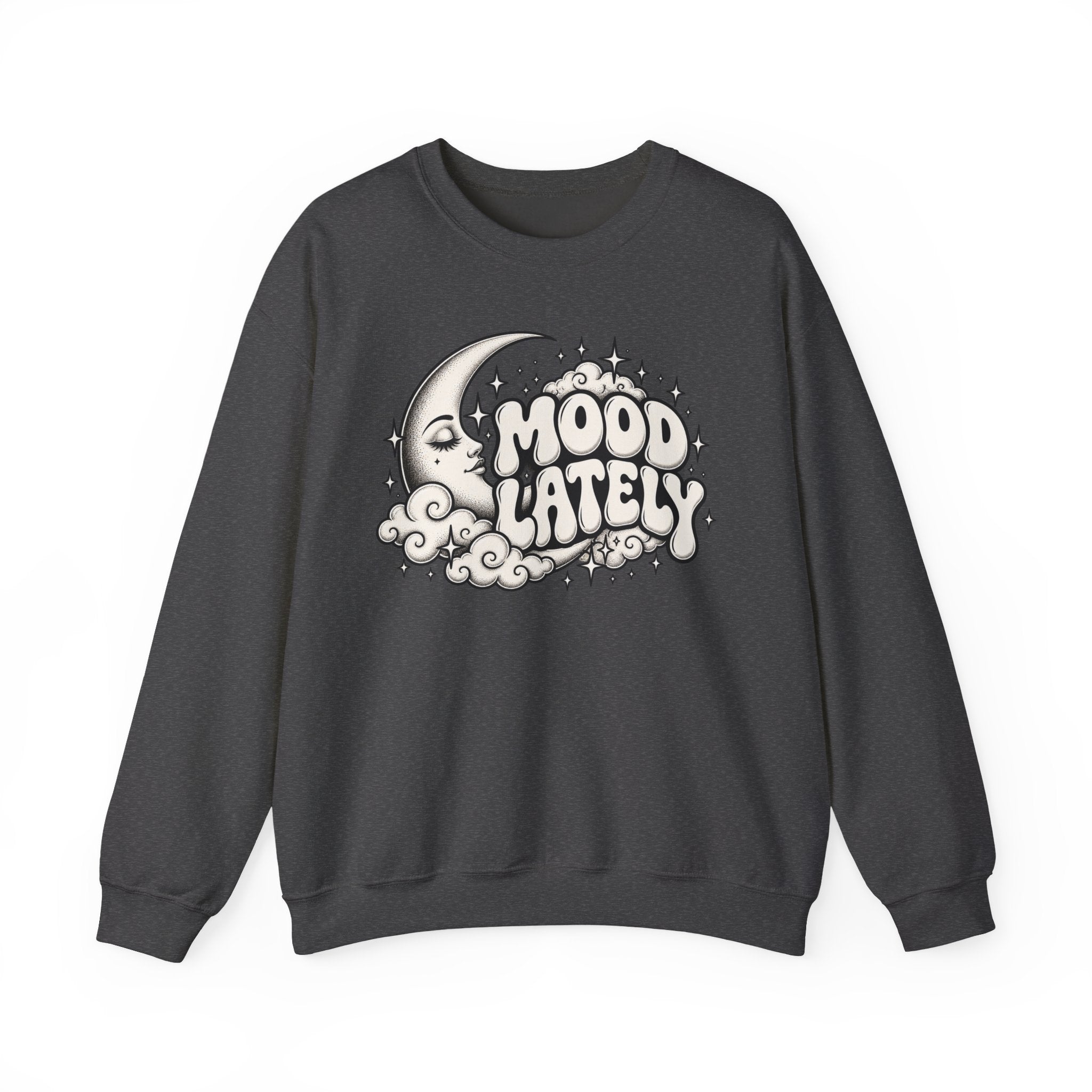 Mood Lately Crewneck Sweatshirt — Retro Moon & Cloud Graphic