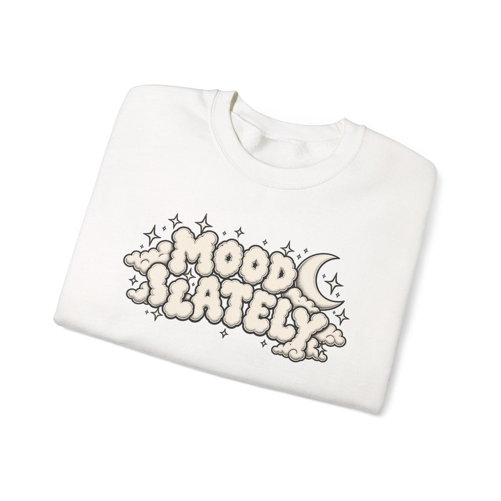 Mood Lately Crewneck Sweatshirt — Retro Cloud Lettering Graphic Pullover