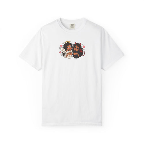 Angel and Devil Cute Graphic Tee — Kawaii Couple Illustration T-Shirt